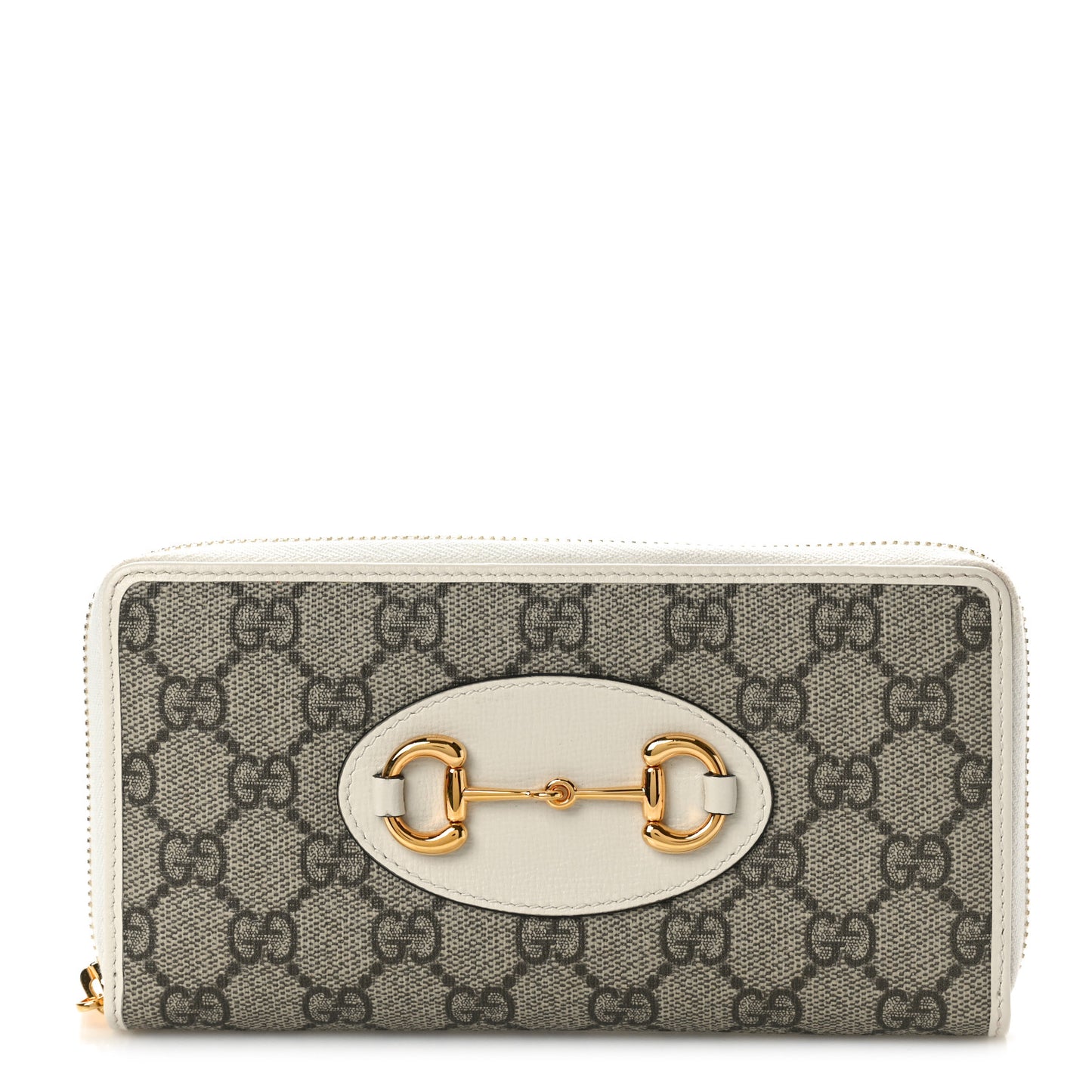 GG Supreme Monogram Azalea Calfskin Horsebit 1955 Zip Around Wallet Beige Ebony Mystic White