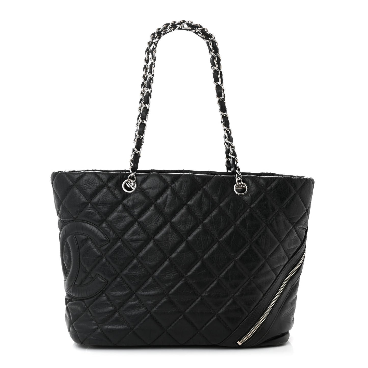 Aged Calfskin Quilted Large Cotton Club Tote Black