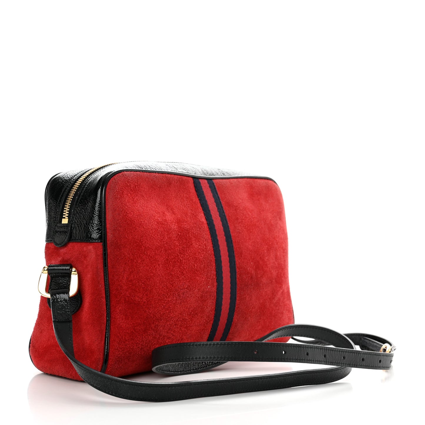 Suede Patent Web Small Ophidia Shoulder Bag Hibiscus Red Black
