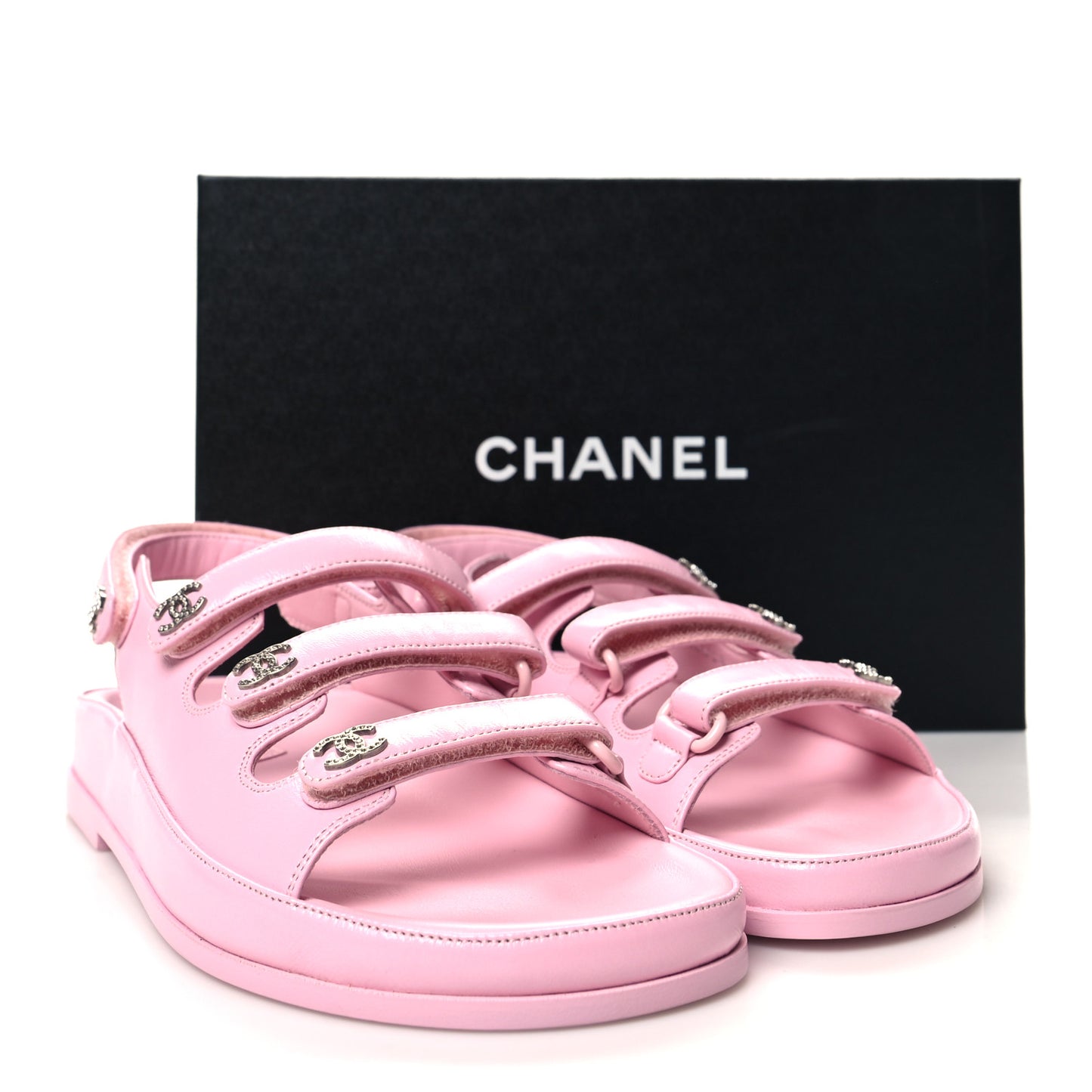 Lambskin Crystal CC Velcro Dad Sandals 38 LightPink