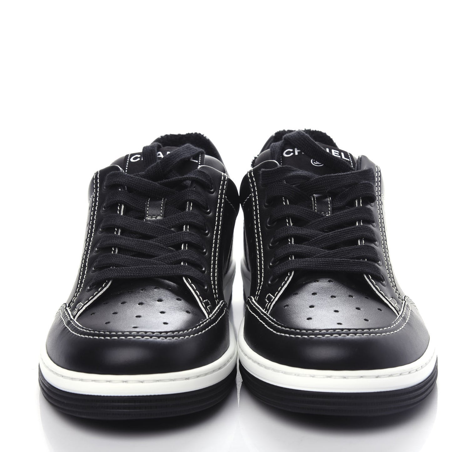 Calfskin Womens Logo Sneakers 38 Black White