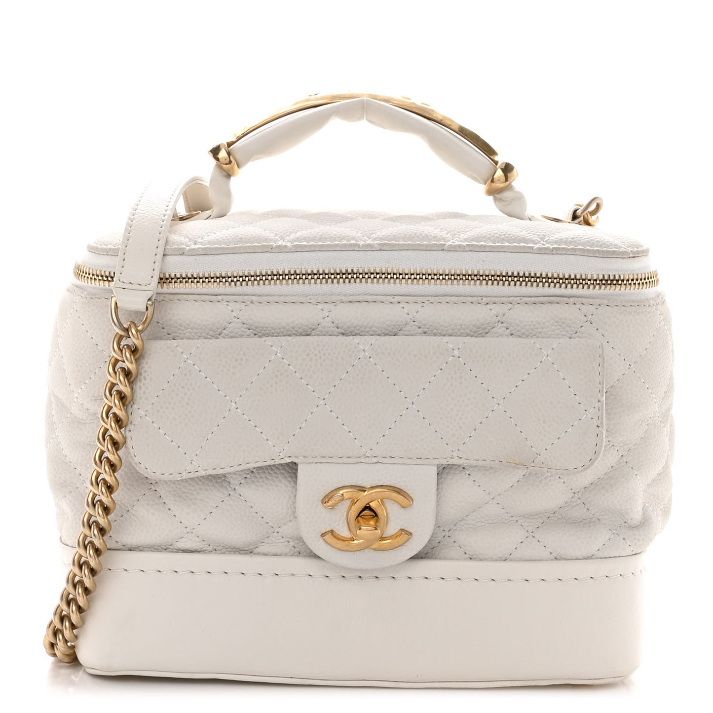 Iridescent Grained Calfskin Globe Trotter Vanity Case White