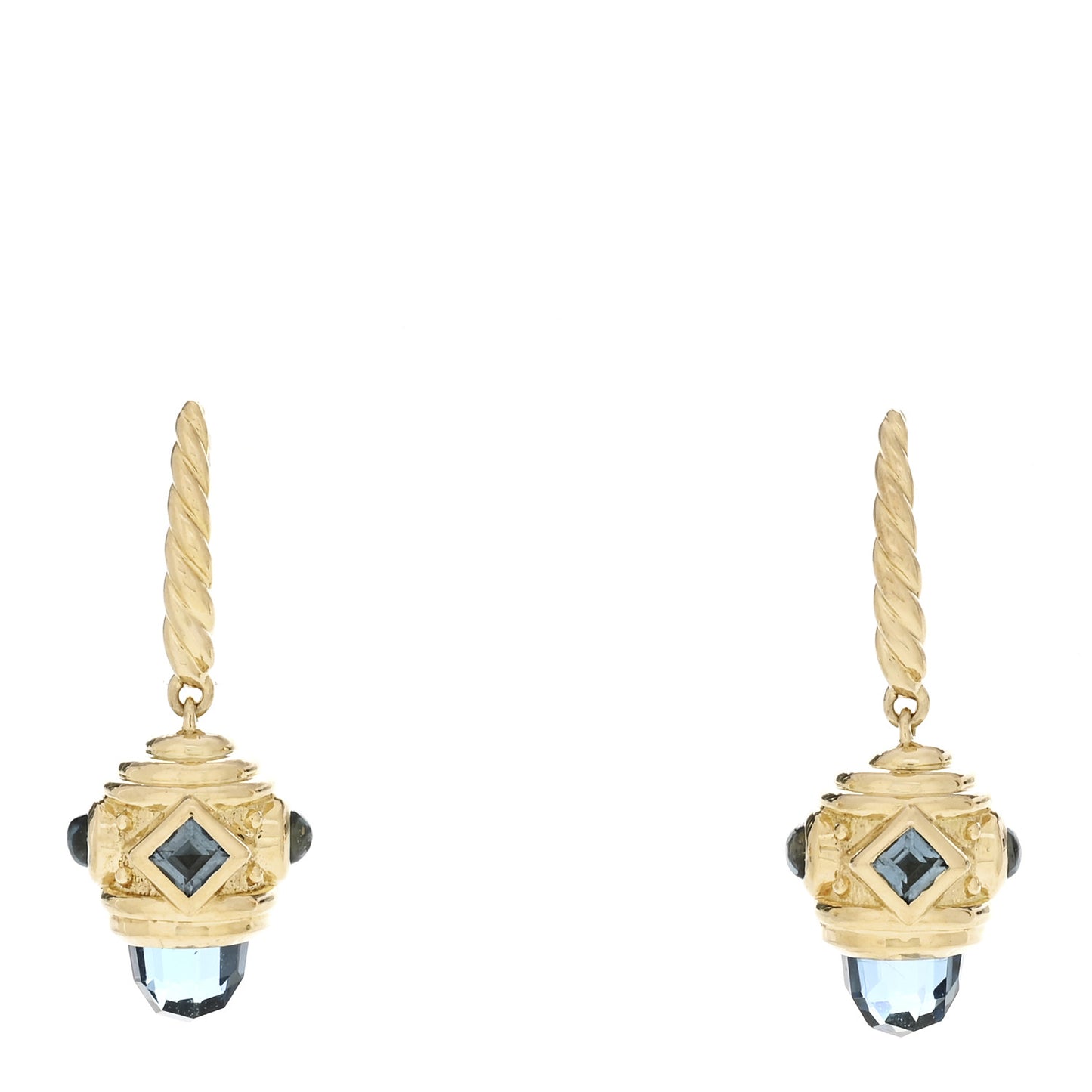 18K Yellow Gold Blue Topaz Renaissance Drop Earrings