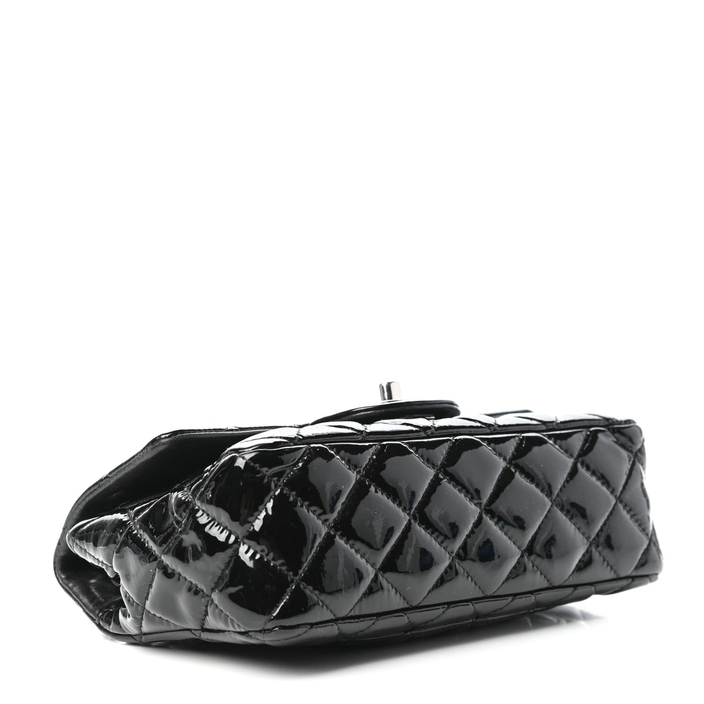 Patent Calfskin Quilted Mini Rectangular Flap Black