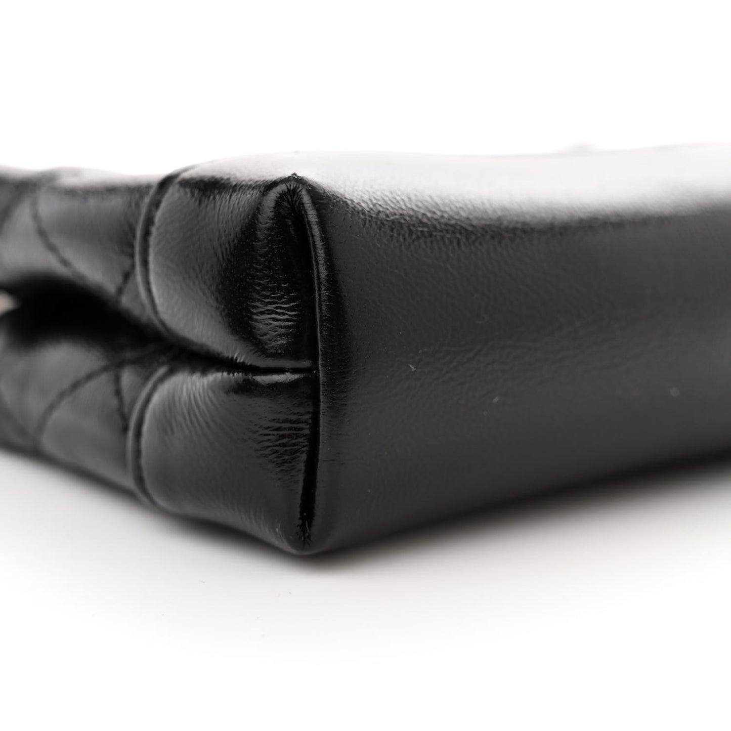 Shiny Lambskin Quilted Micro 31 Clutch With Chain Black