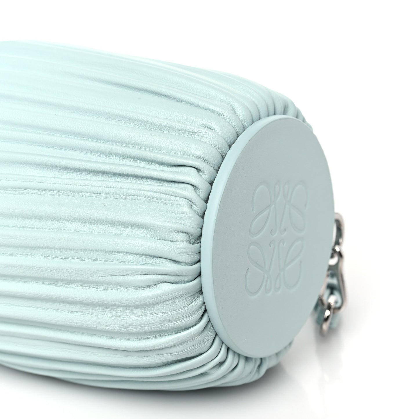 Lambskin Pleated Bracelet Pouch shoulder Bag Blue Iceberg