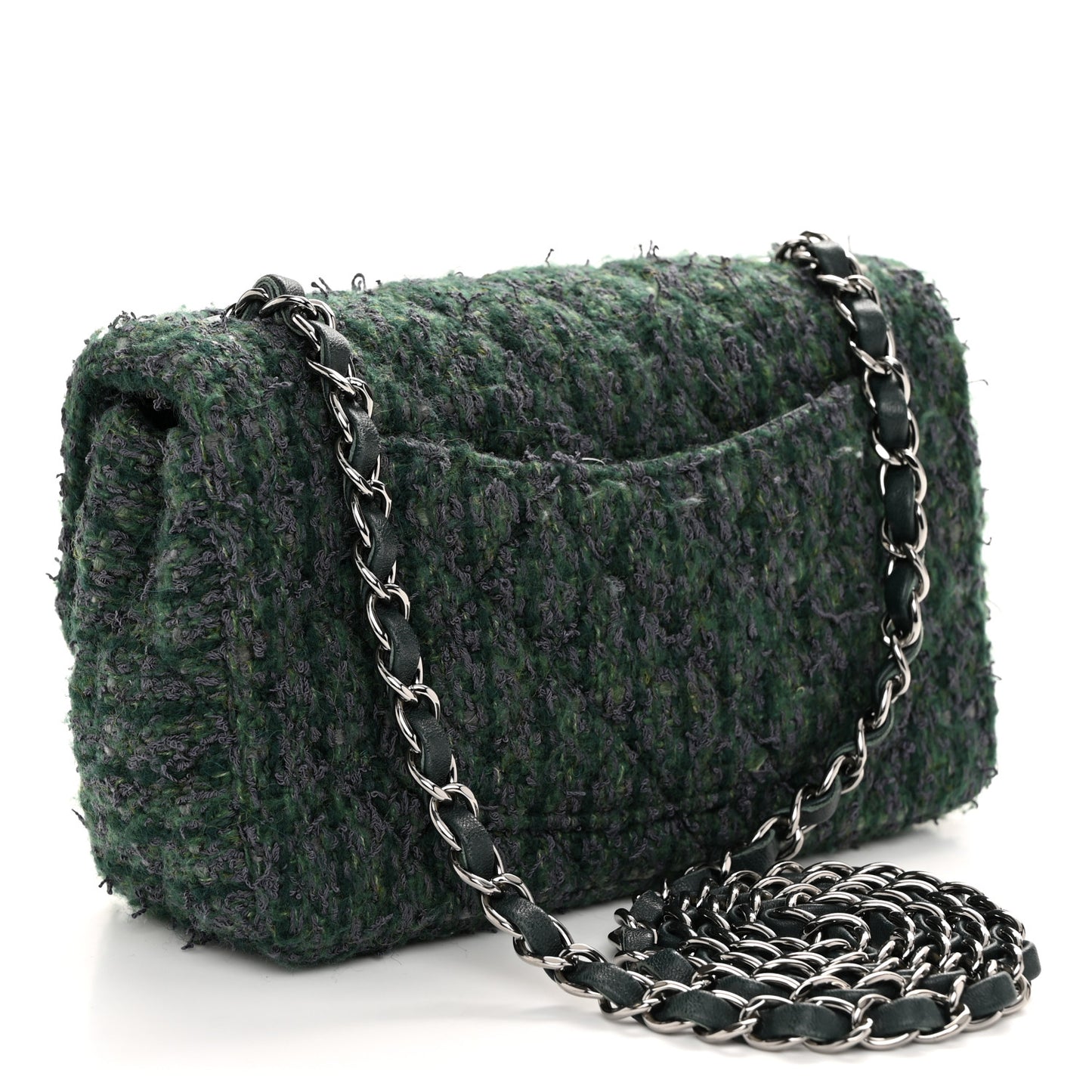 Wool Tweed Quilted Mini Rectangular Flap Green