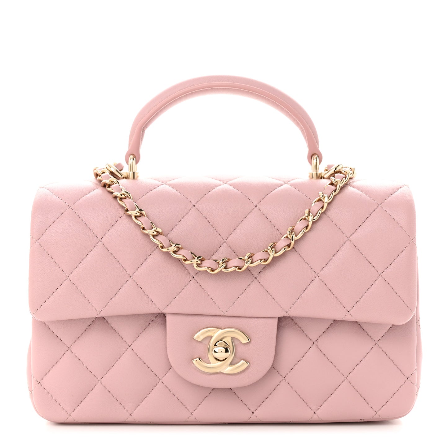 Lambskin Quilted Mini Top Handle Rectangular Flap Light Pink