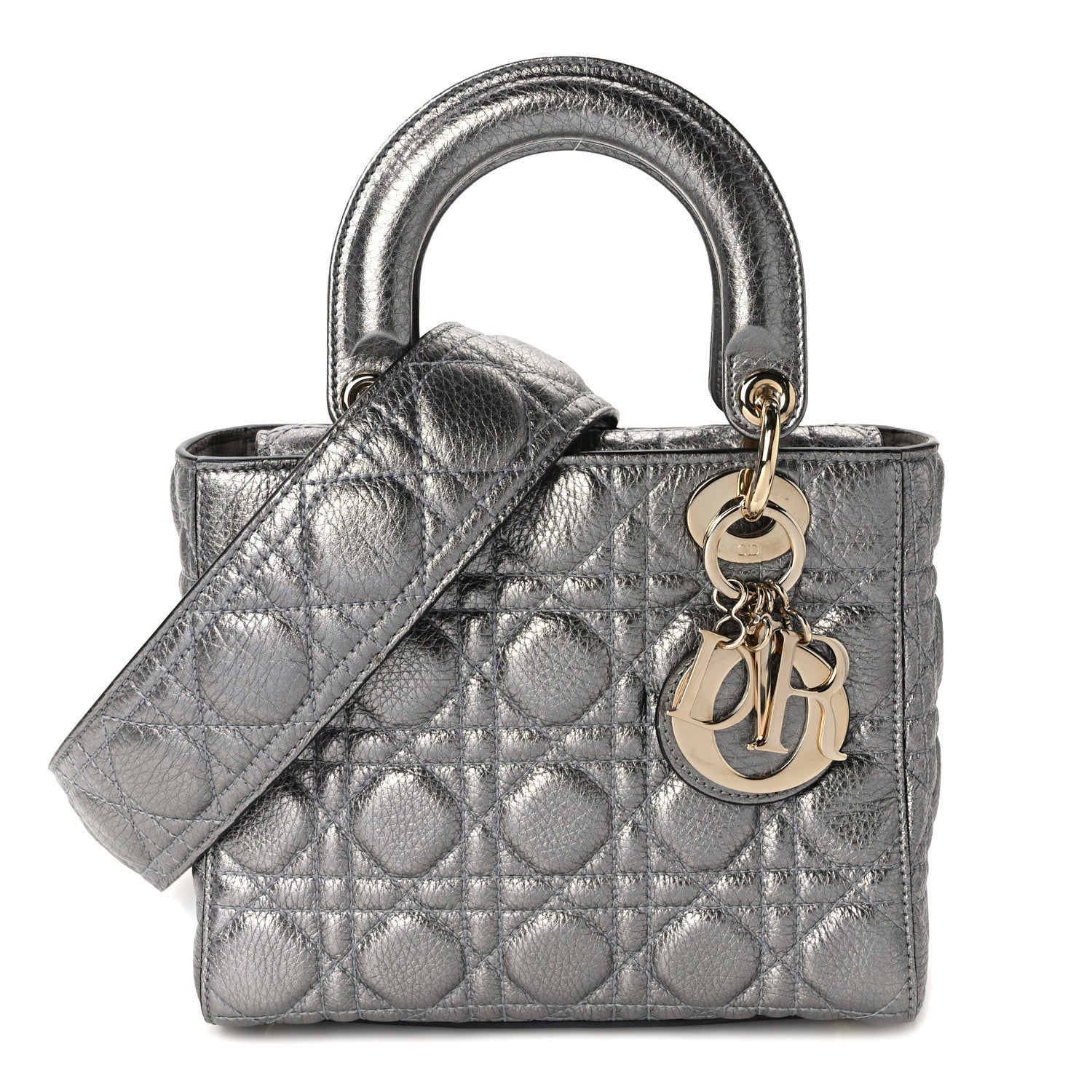 Christian Dior Metallic Grained Calfskin Cannage Small Supple Lady