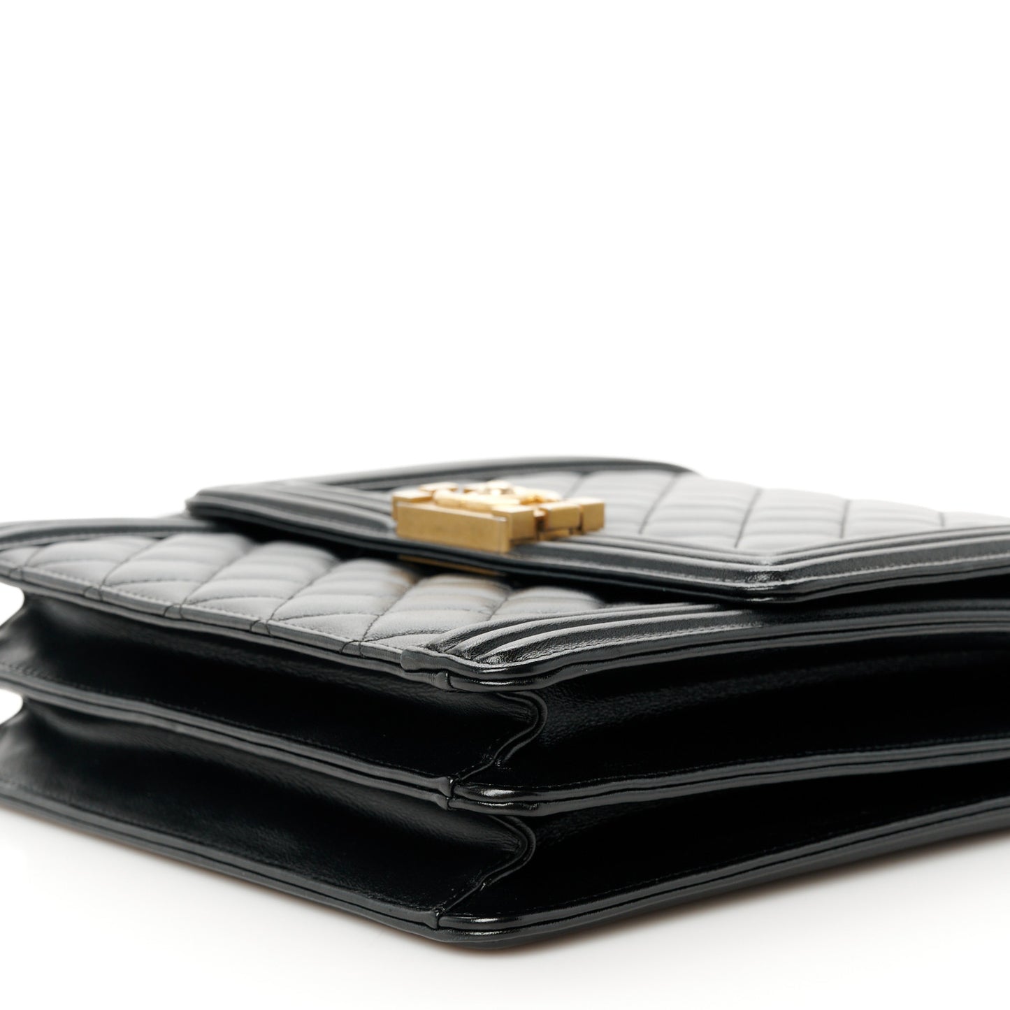 Calfskin Quilted North South Boy Flap Black