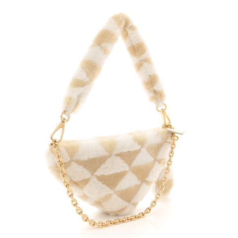 Shearling Symbole Mini Triangle Bag Ecru White