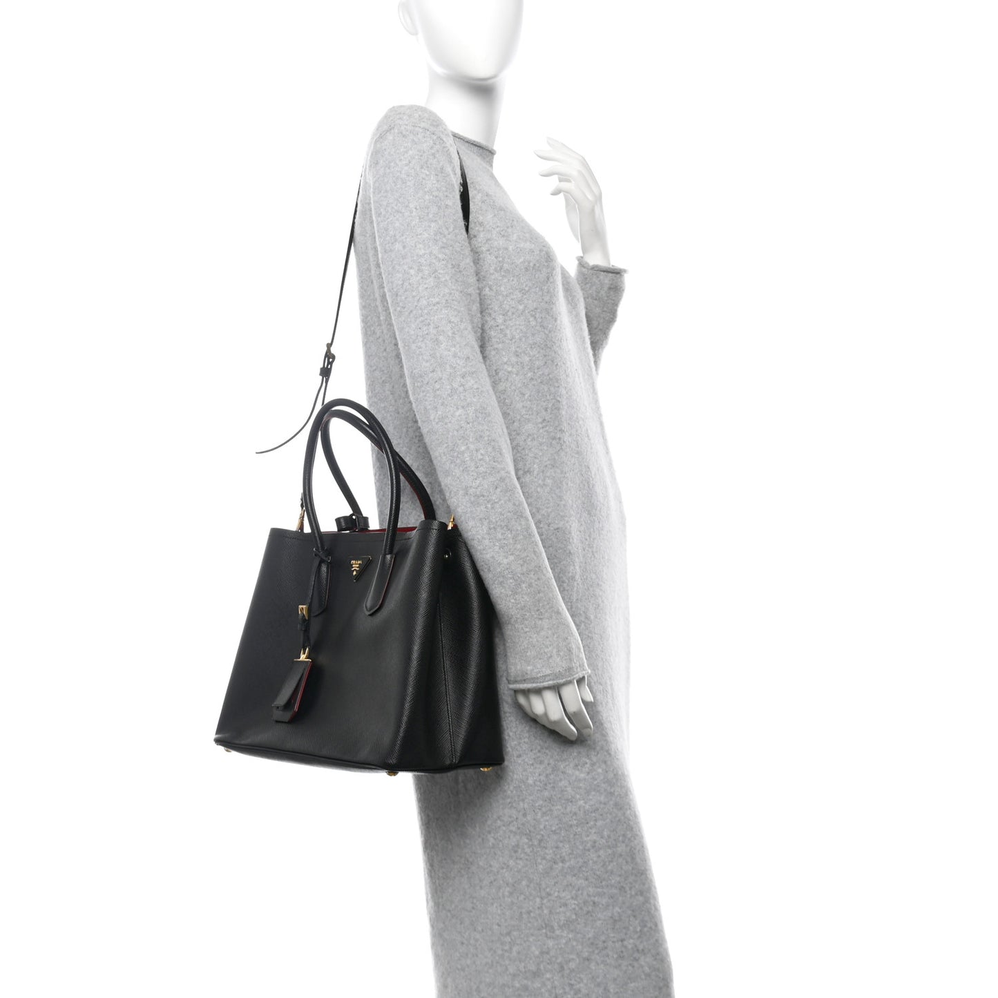 Saffiano Cuir Medium Double Bag Black Fuoco