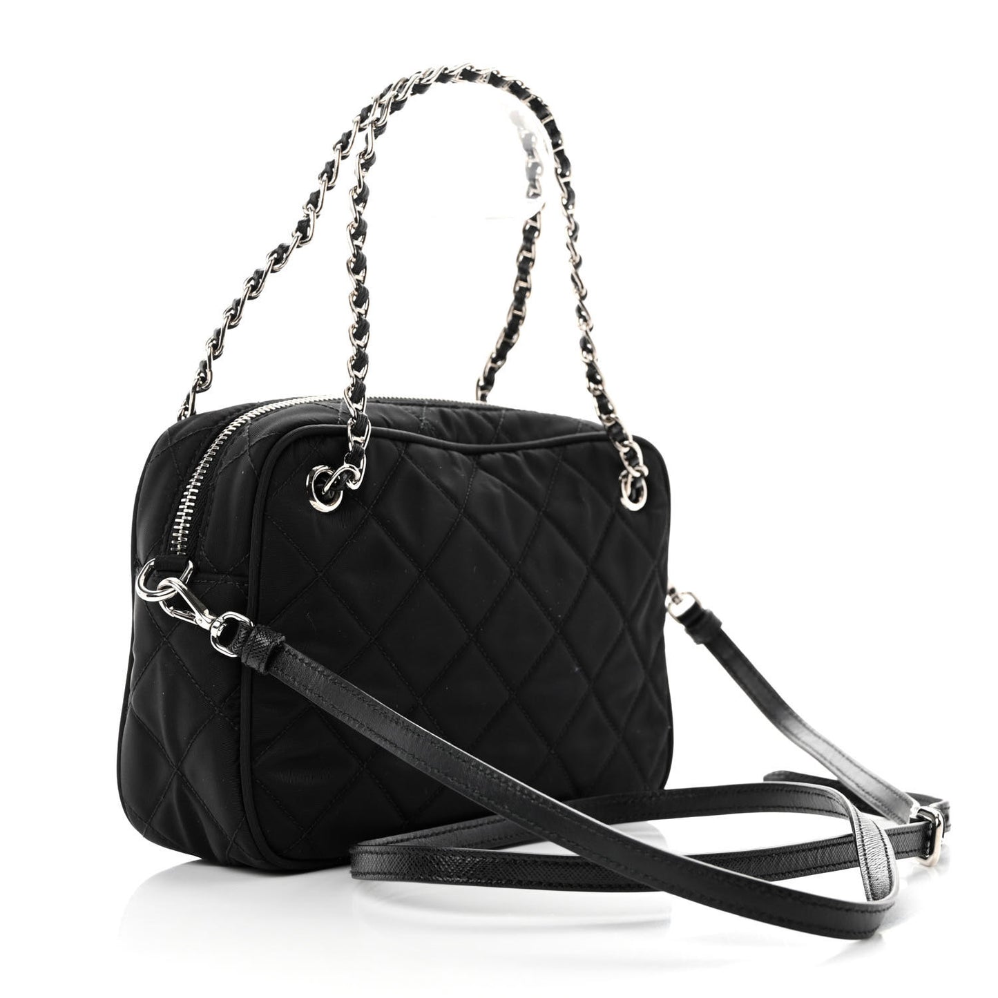 Nylon Tessuto Impuntu Quilted Bandoliera Crossbody Bag Black