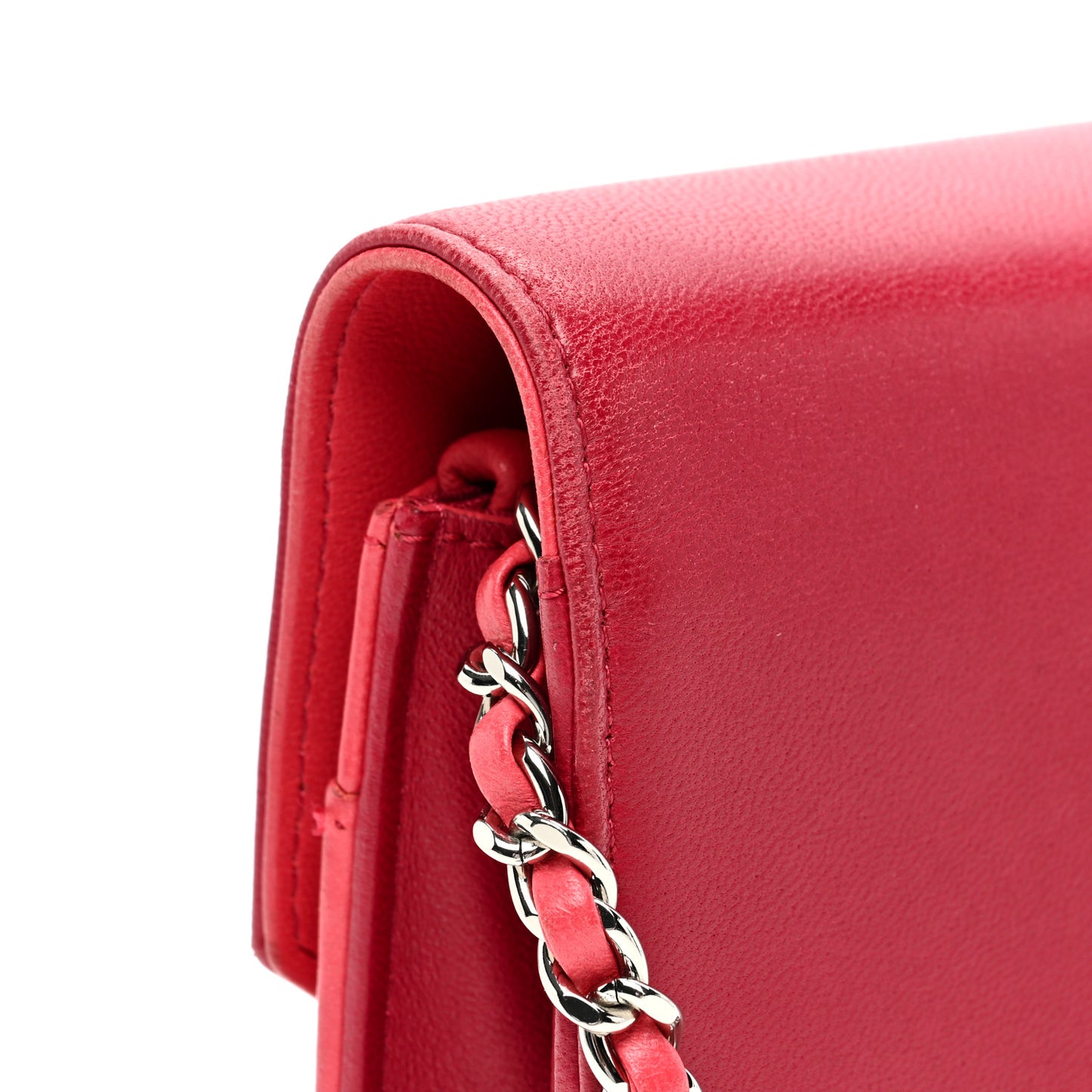 Lambskin Chevron Wallet On Chain WOC Dark Pink Multicolor