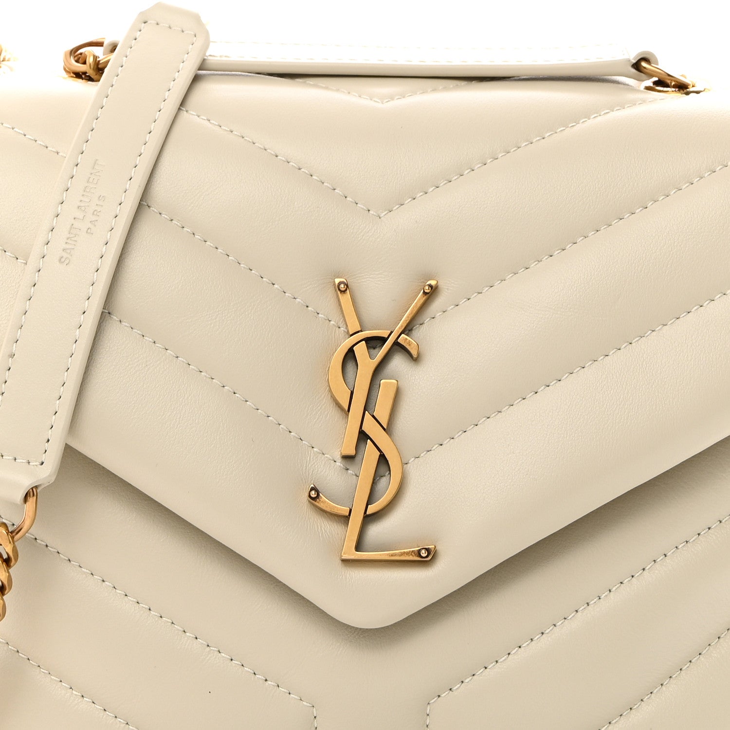 Saint Laurent Calfskin Y Quilted Monogram Small Loulou Chain Satchel Crema Soft 8 of 10