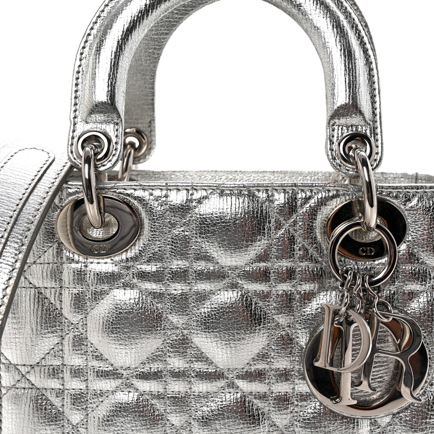 Metallic Grained Calfskin Cannage Small Lucky Badges My Lady Dior Silver