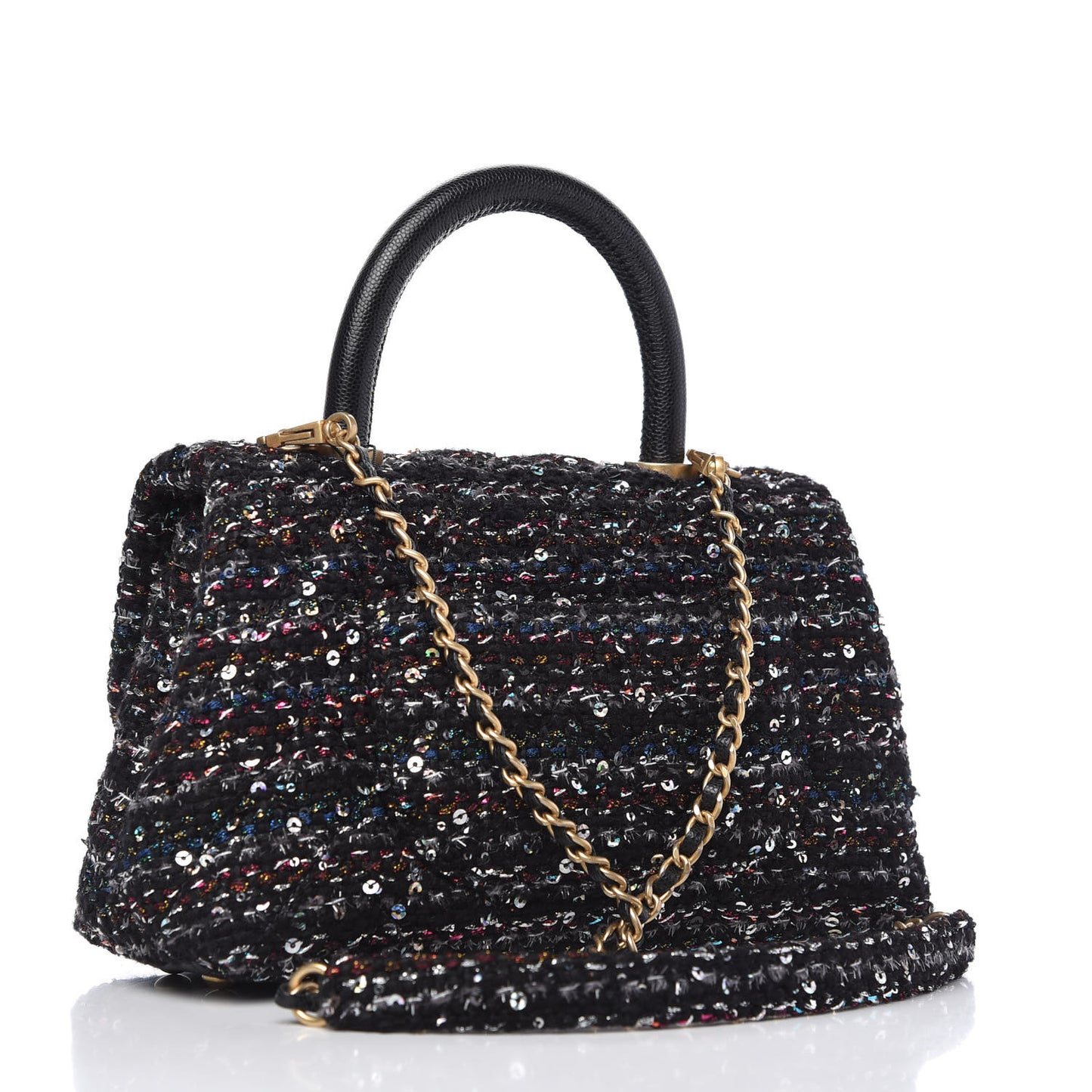 Tweed Sequin Mini Coco Handle Flap Black