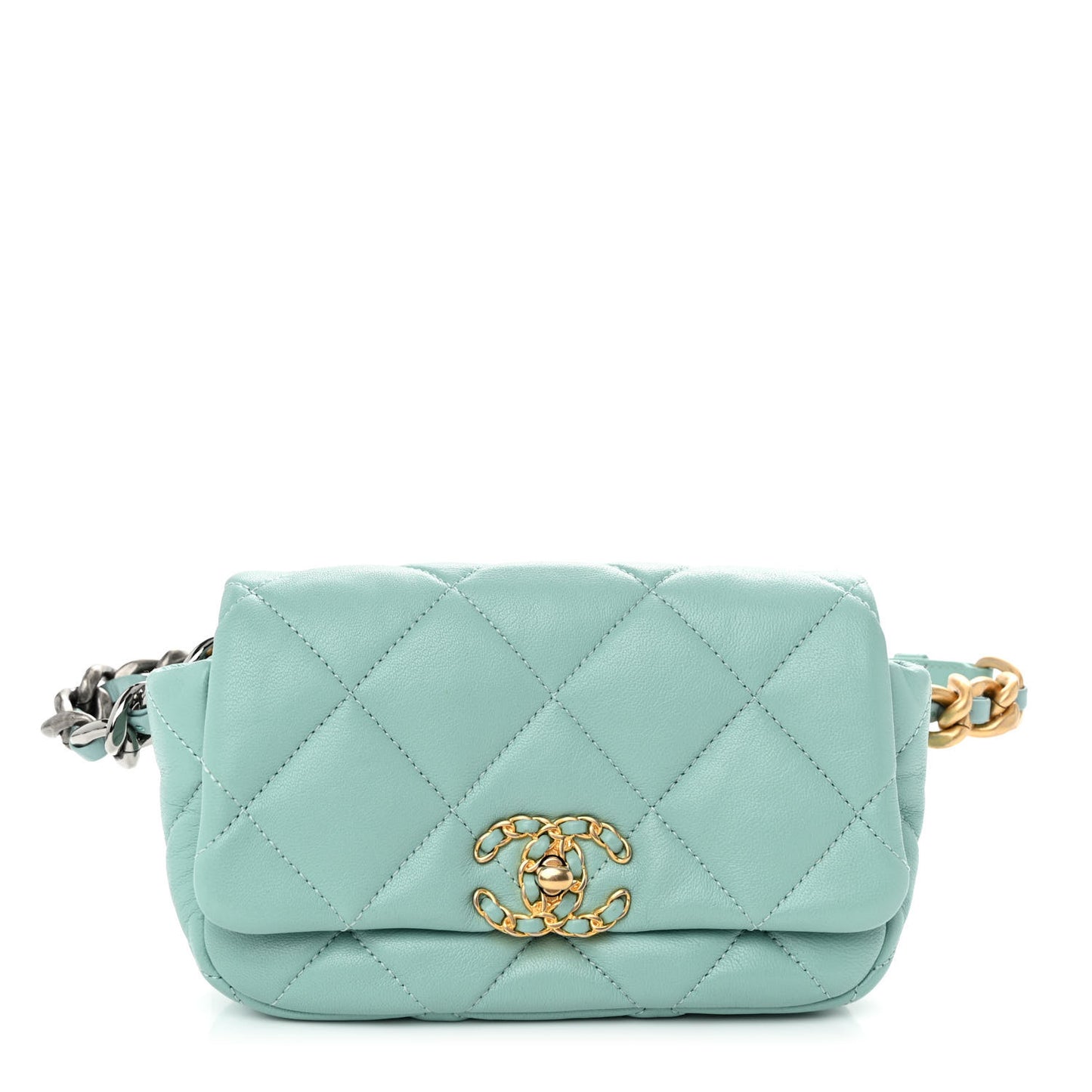 Lambskin Quilted Chanel 19 Waist Bag Light Blue