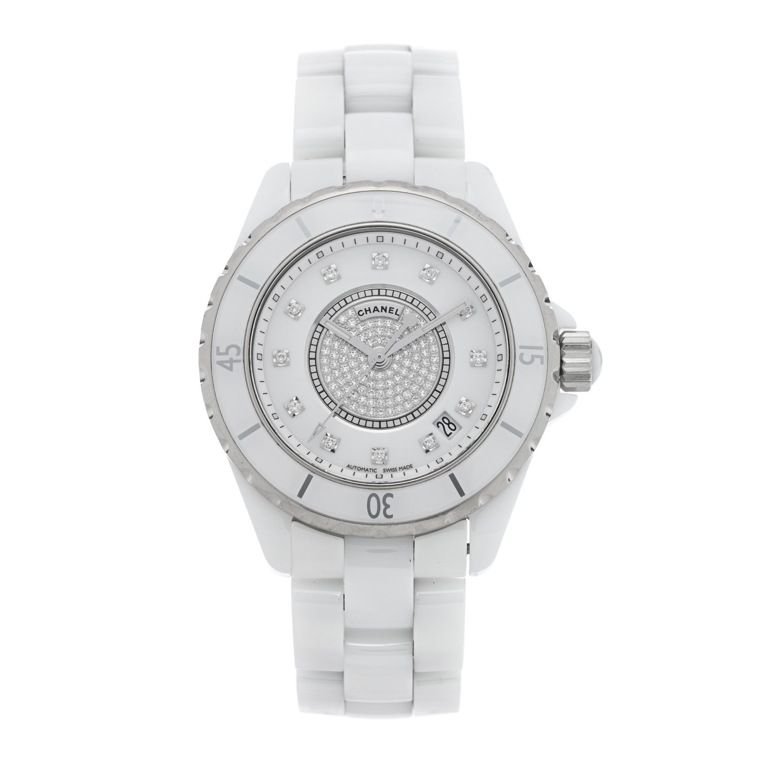 CHANEL- Stainless Steel Ceramic Diamond 38mm J12 Automatic Watch White Chanel J12 White Ceramic & Diamond Bezel Ladies 38mm  main image 4