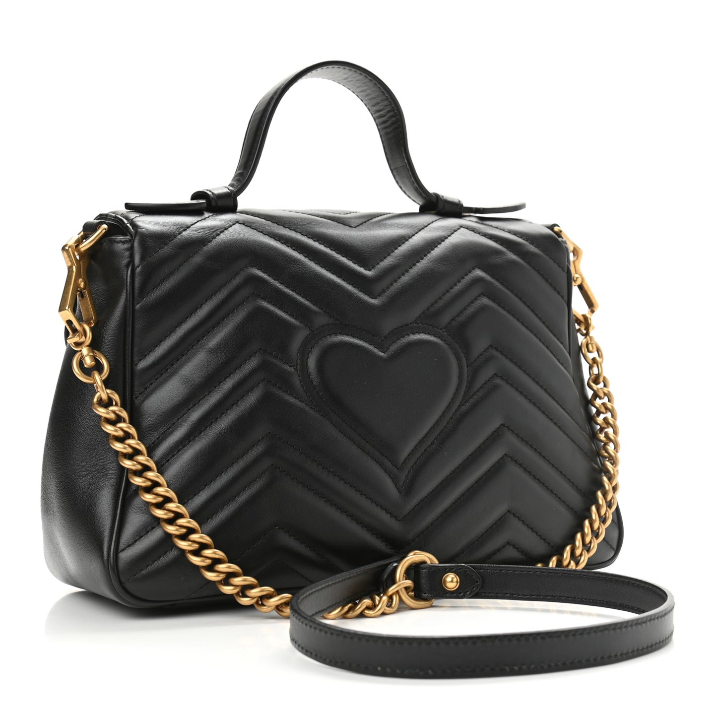 Calfskin Matelasse Small GG Marmont Top Handle Shoulder Bag Black