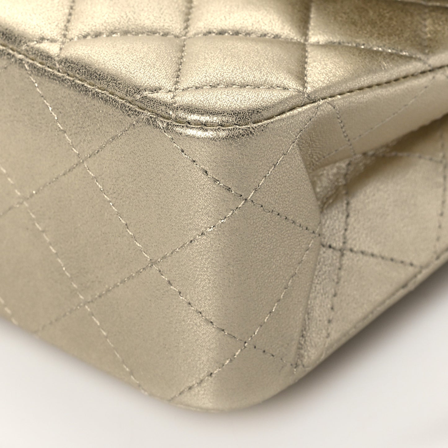 Metallic Lambskin Quilted Medium Double Flap Gold