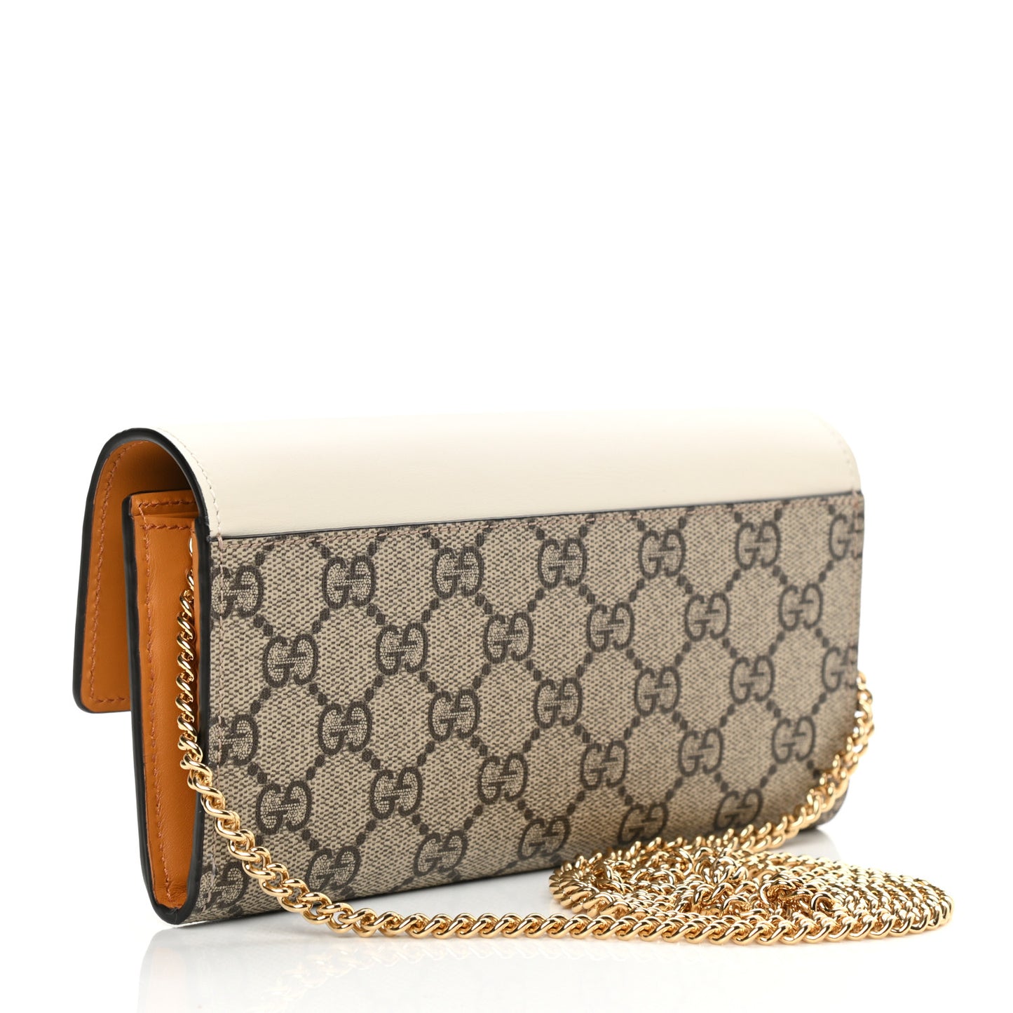 GG Supreme Monogram Calfskin Padlock Chain Wallet Beige Mystic White Sun Oil