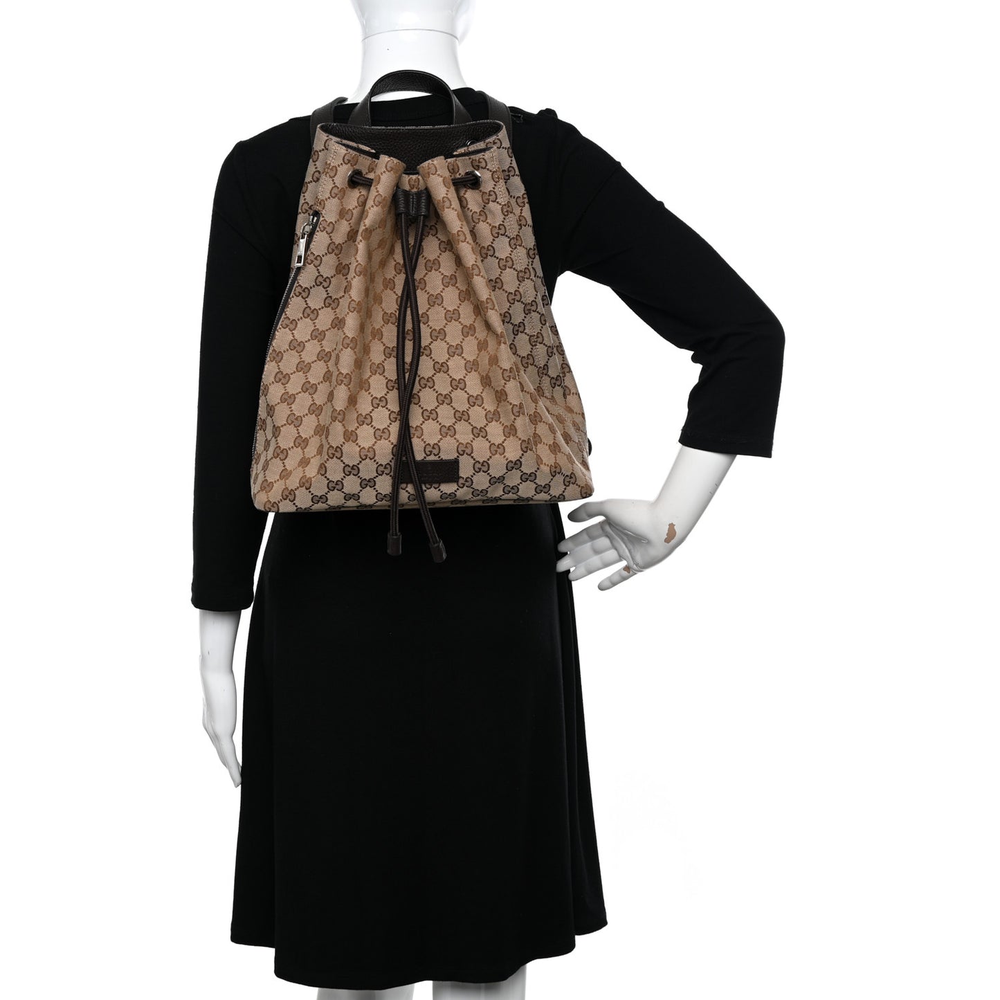 Monogram Dollar Calfskin O Drawstring Backpack Beige Ebony Testa di Moro Dark Chocolate