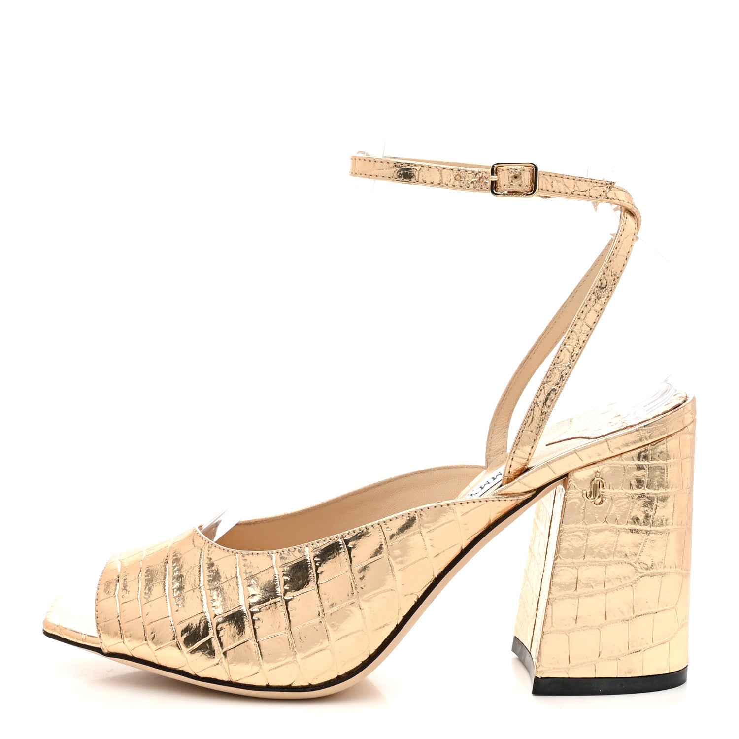 Jimmy Choo Metallic Calfskin Crocodile Embossed Jassidy 85 Pumps