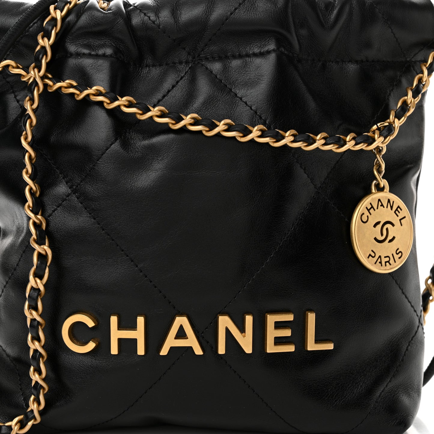 Shiny Calfskin Quilted Mini Chanel 22 Black