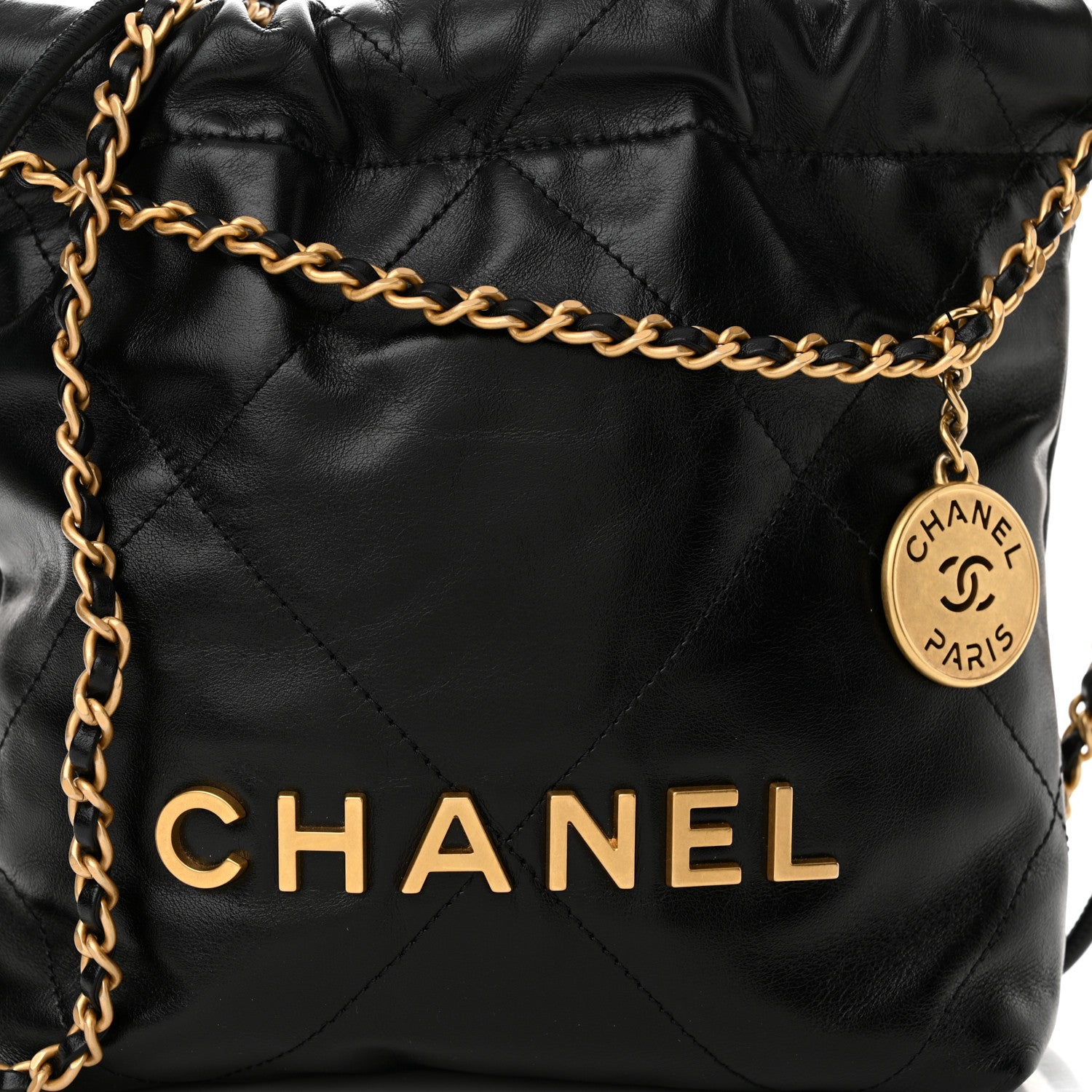 Chanel Shiny Calfskin Quilted Mini Chanel 22 Black 8 of 11