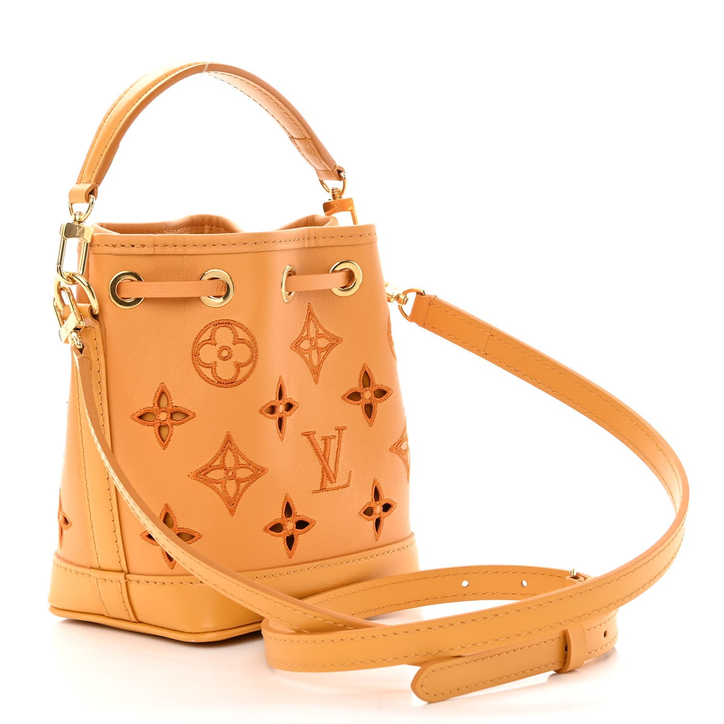 Perforated Calfskin Monogram Nano Noe Safran Yellow