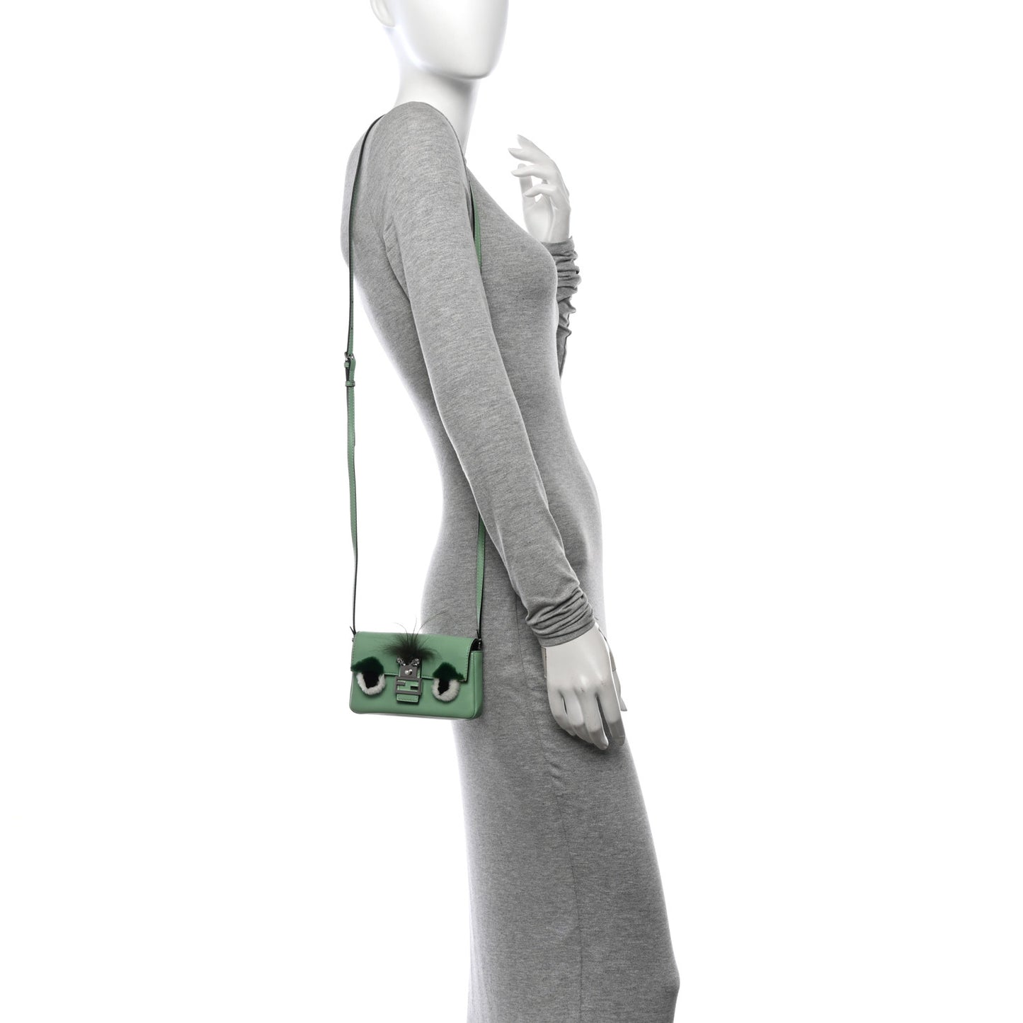 Nappa Rabbit Fox Fur Micro Buggie Baguette Verde Acqua