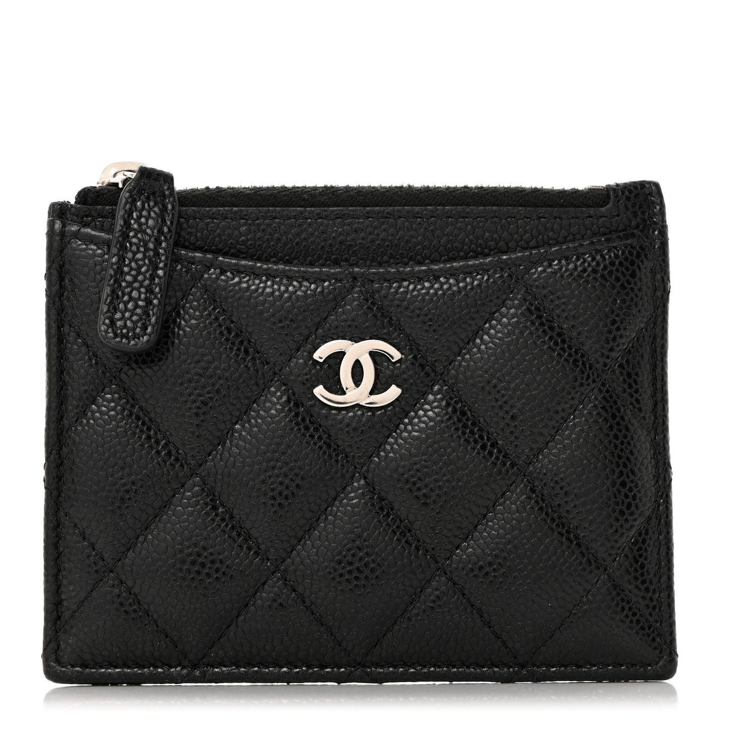Caviar Quilted CC Zip Card Holder Black