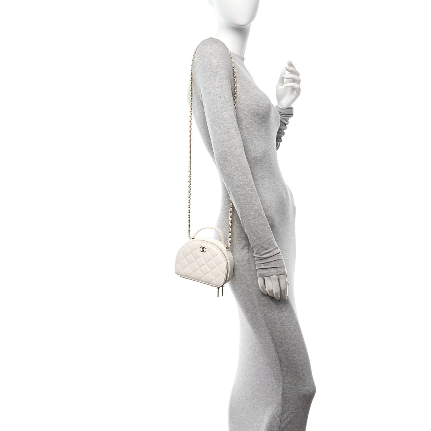 Lambskin Quilted Small Chic Riviera Top Handle Vanity Case White