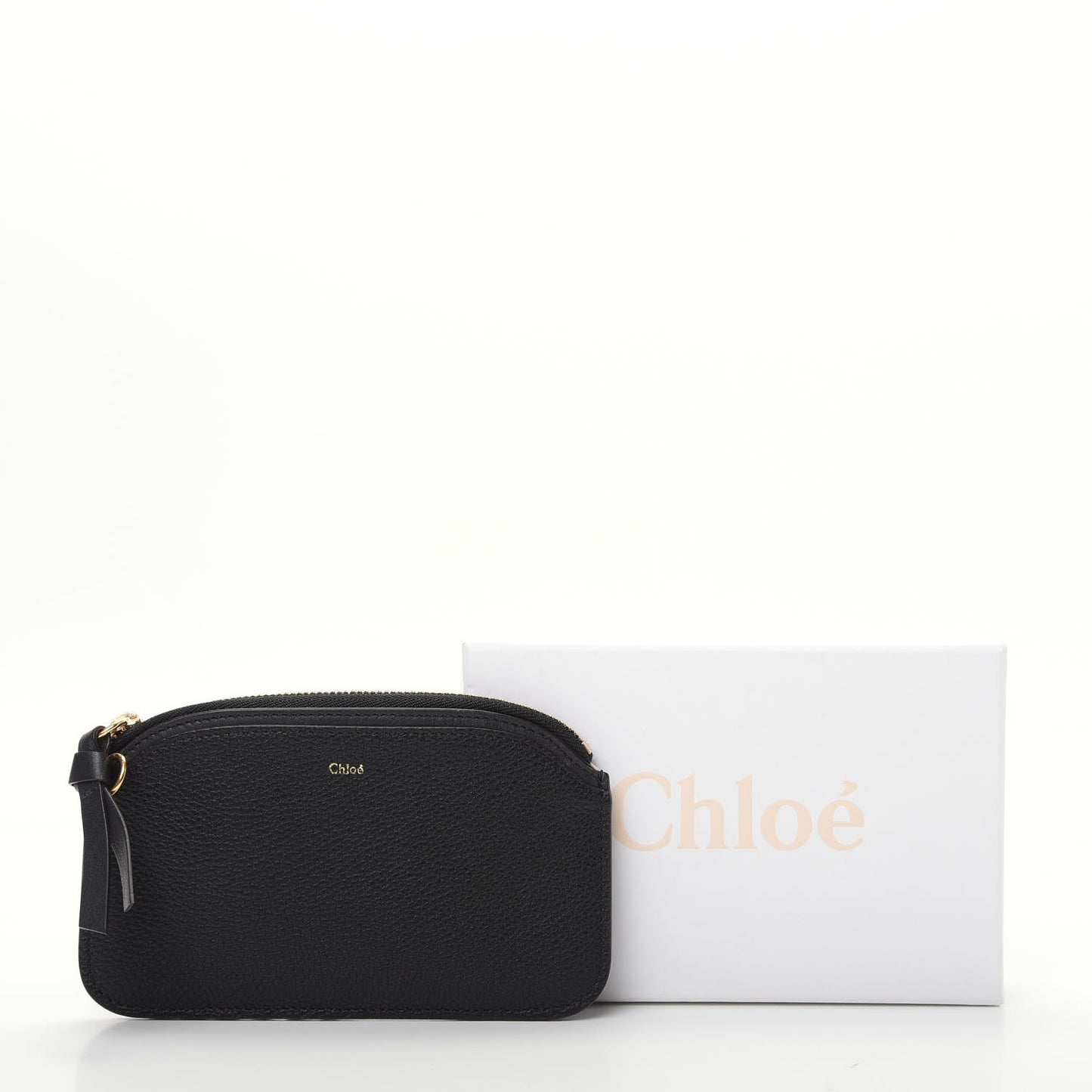 Calfskin Top Zip Card Case Black