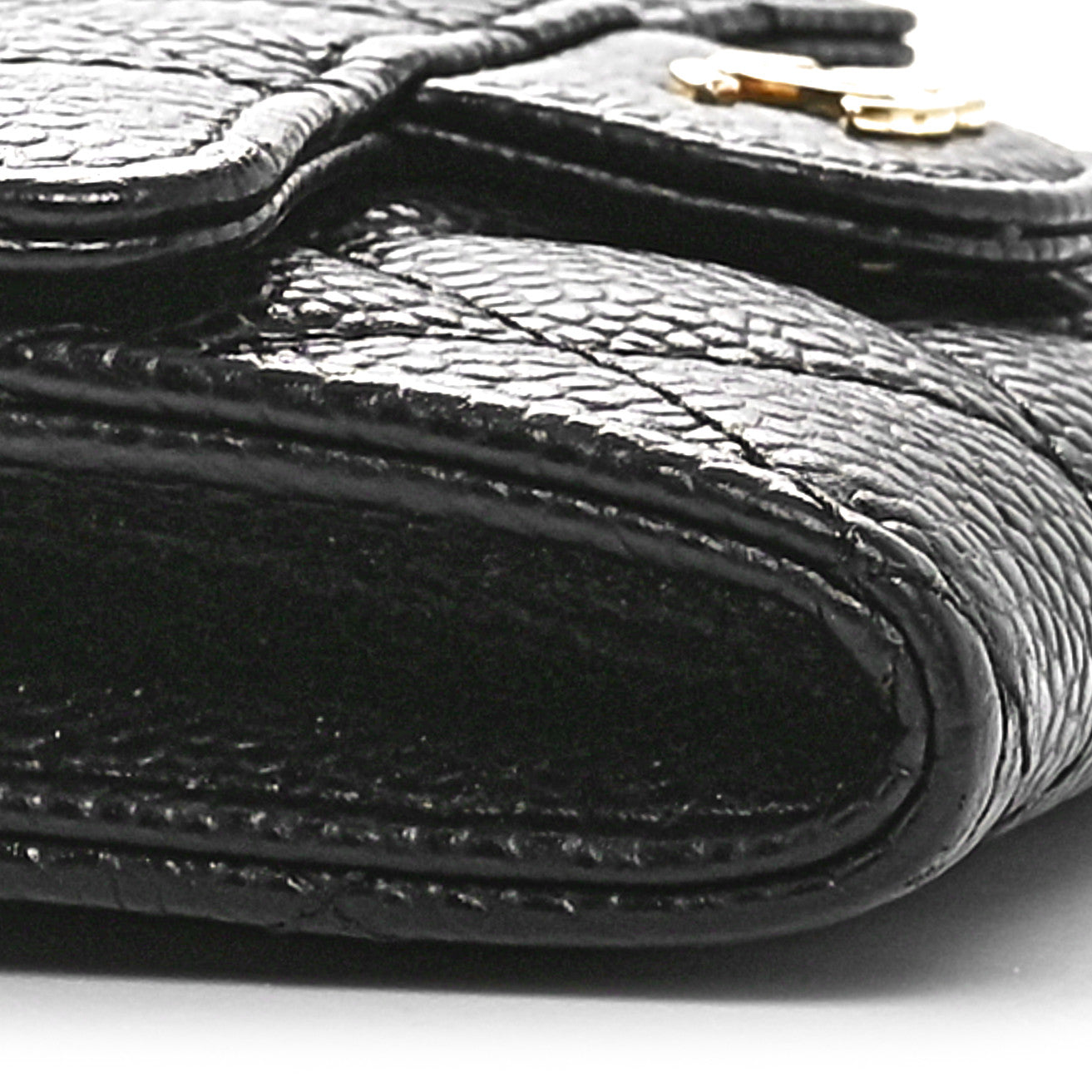 Caviar Quilted Flap Card Holder Wallet Black