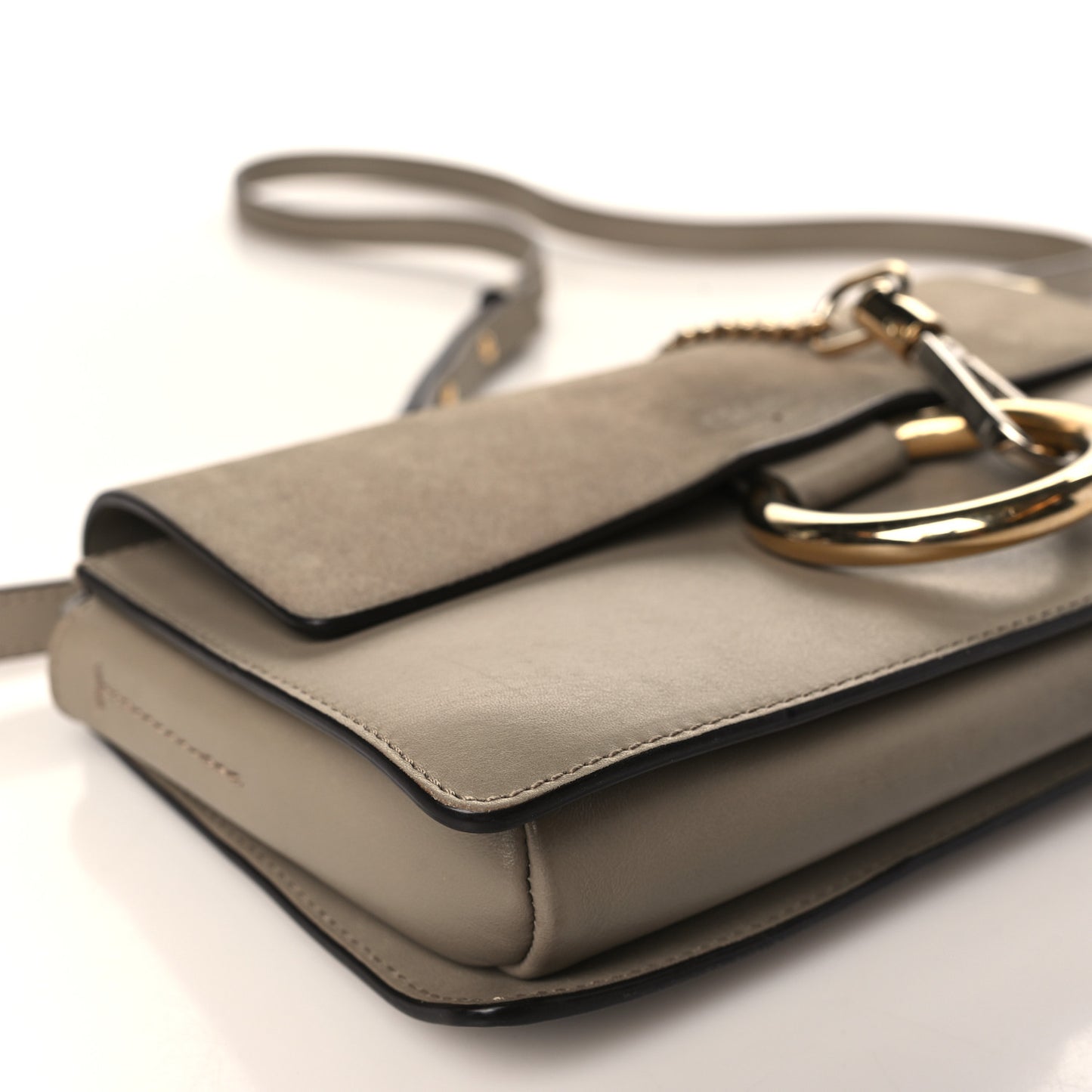 Suede Calfskin Small Faye Shoulder Bag Motty Grey