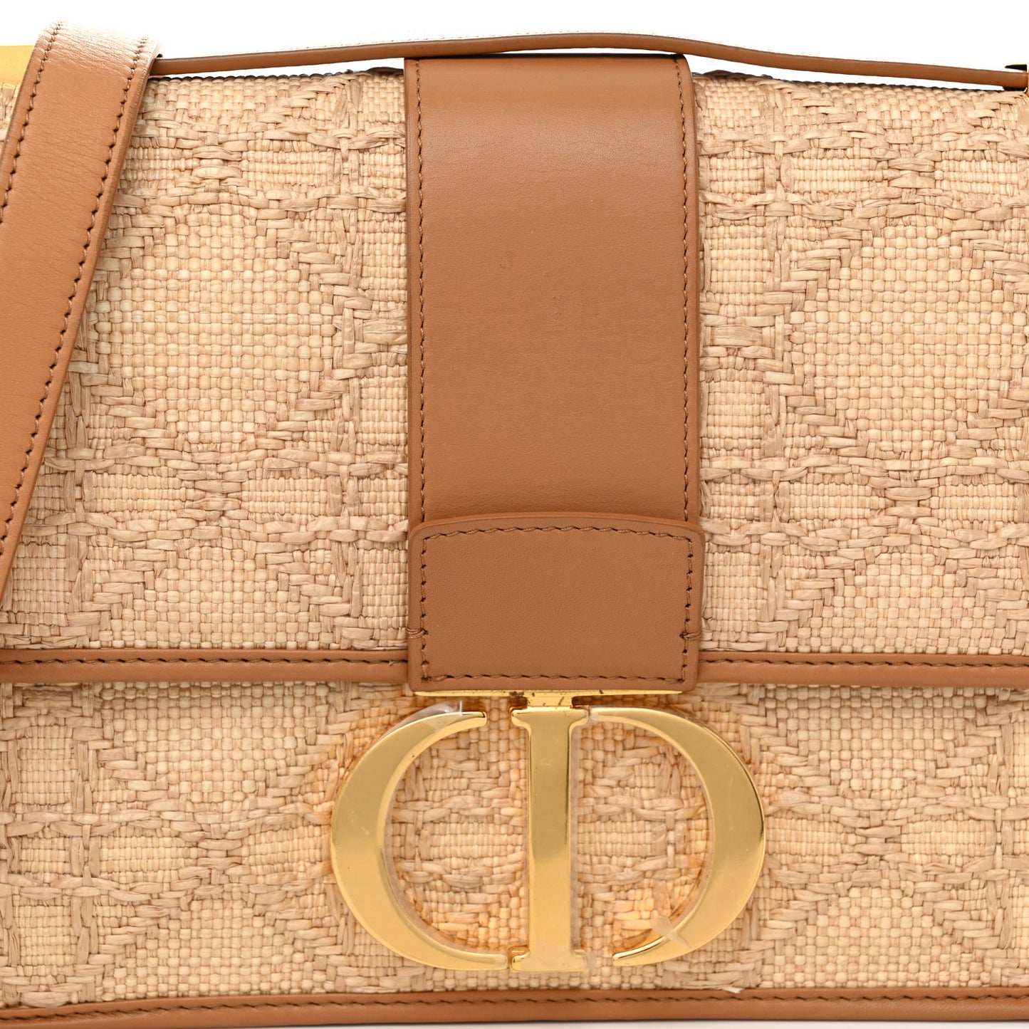 Raffia Calfskin 30 Montaigne Flap Bag Beige