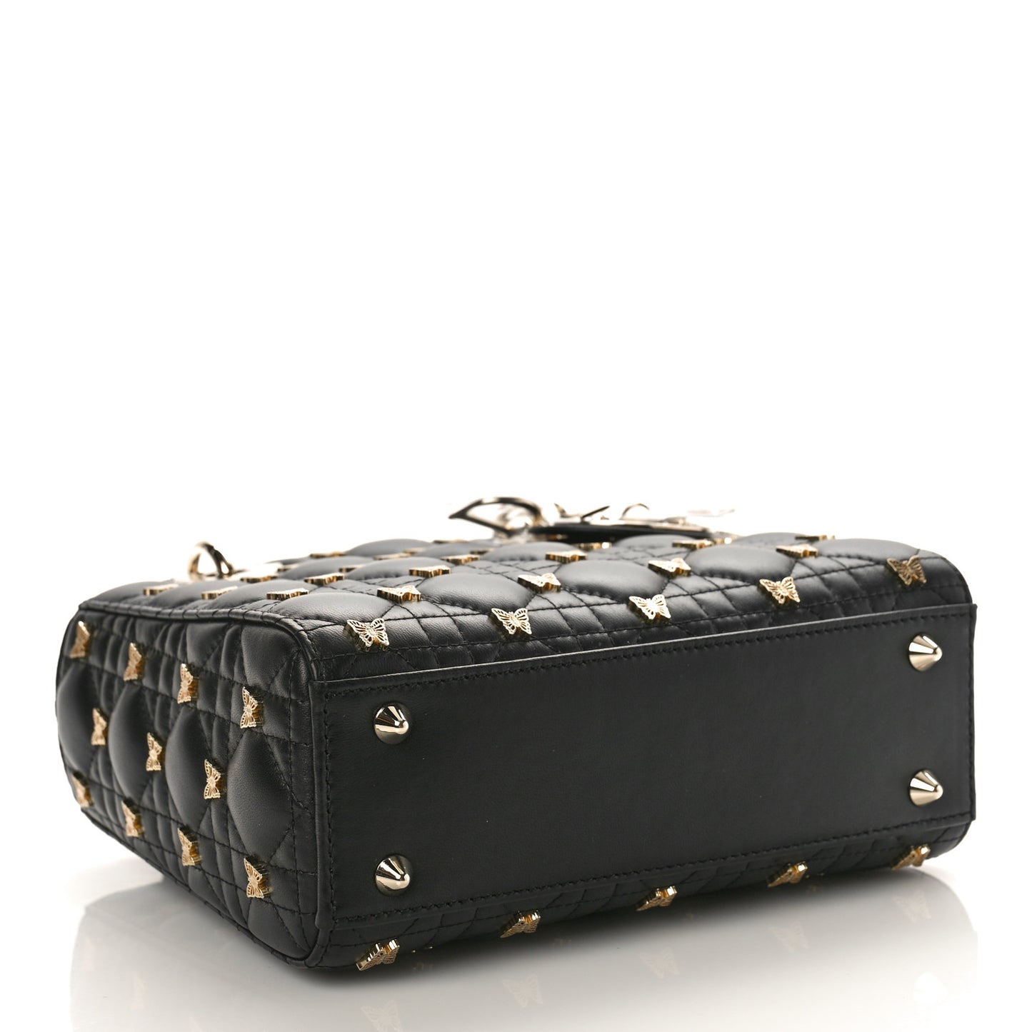 Lambskin Cannage Butterfly Studs Small Lady Dior Black