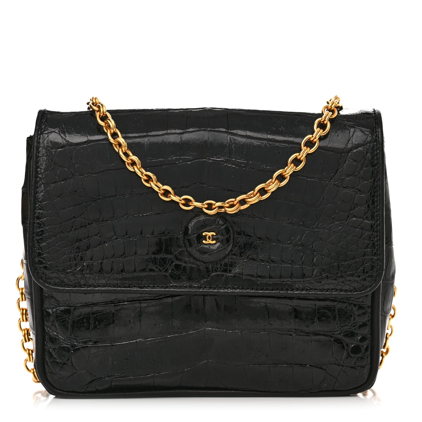 Shiny Crocodile Flap Black