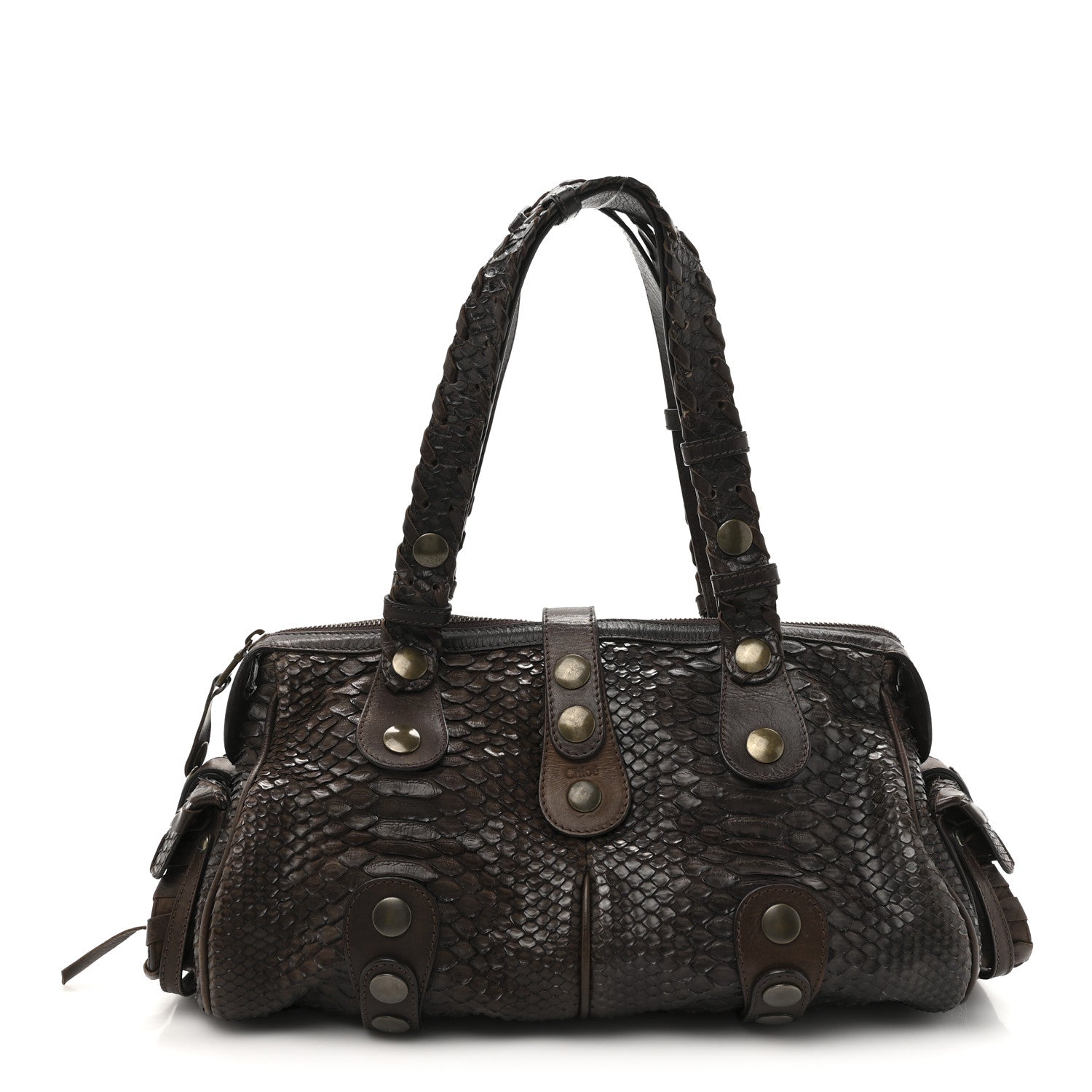 Chloe Snakeskin Silverado Shoulder Bag Dark Brown 1756396