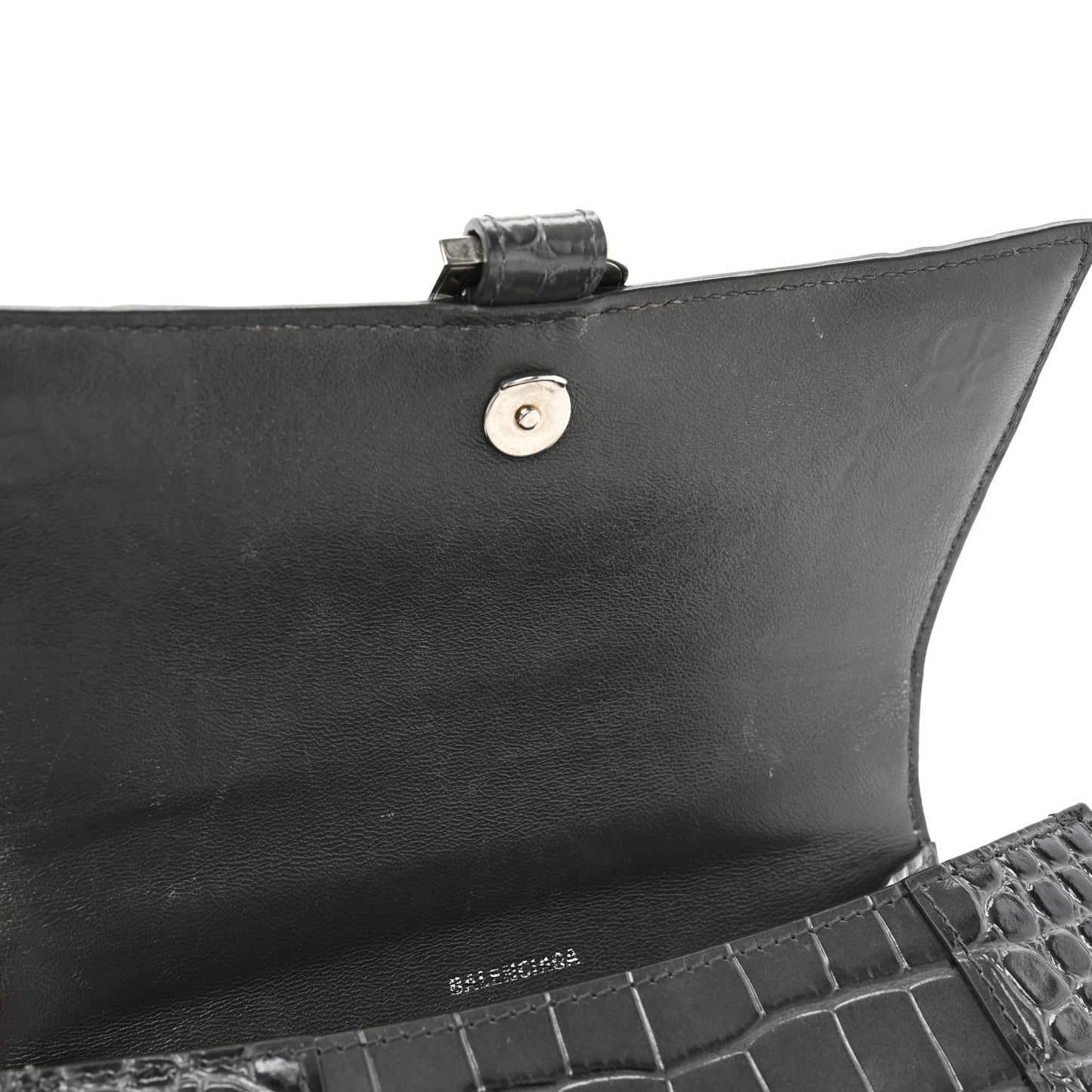 Shiny Calfskin Crocodile Embossed Small Hourglass Top Handle Bag Dark Grey