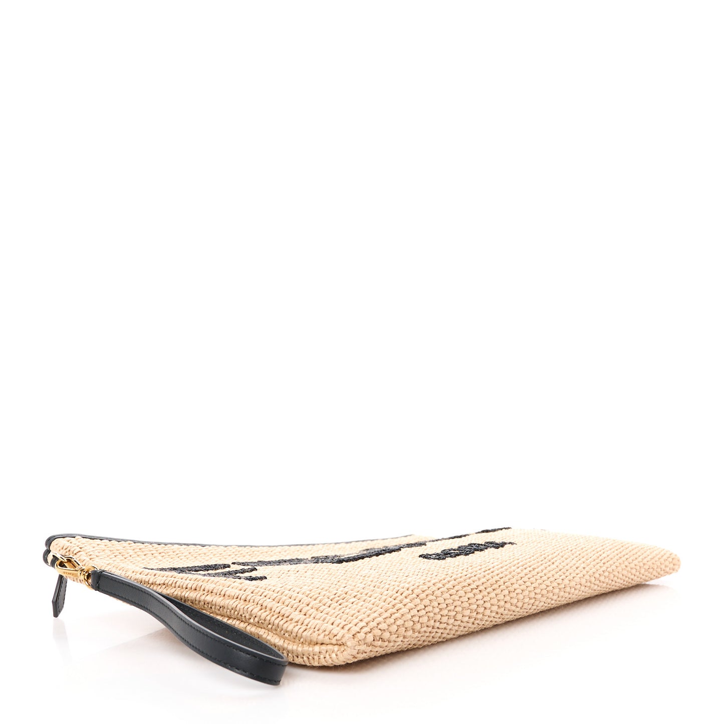 Straw Vitello King Logo Woven Large Flat Pouch Paglia Black