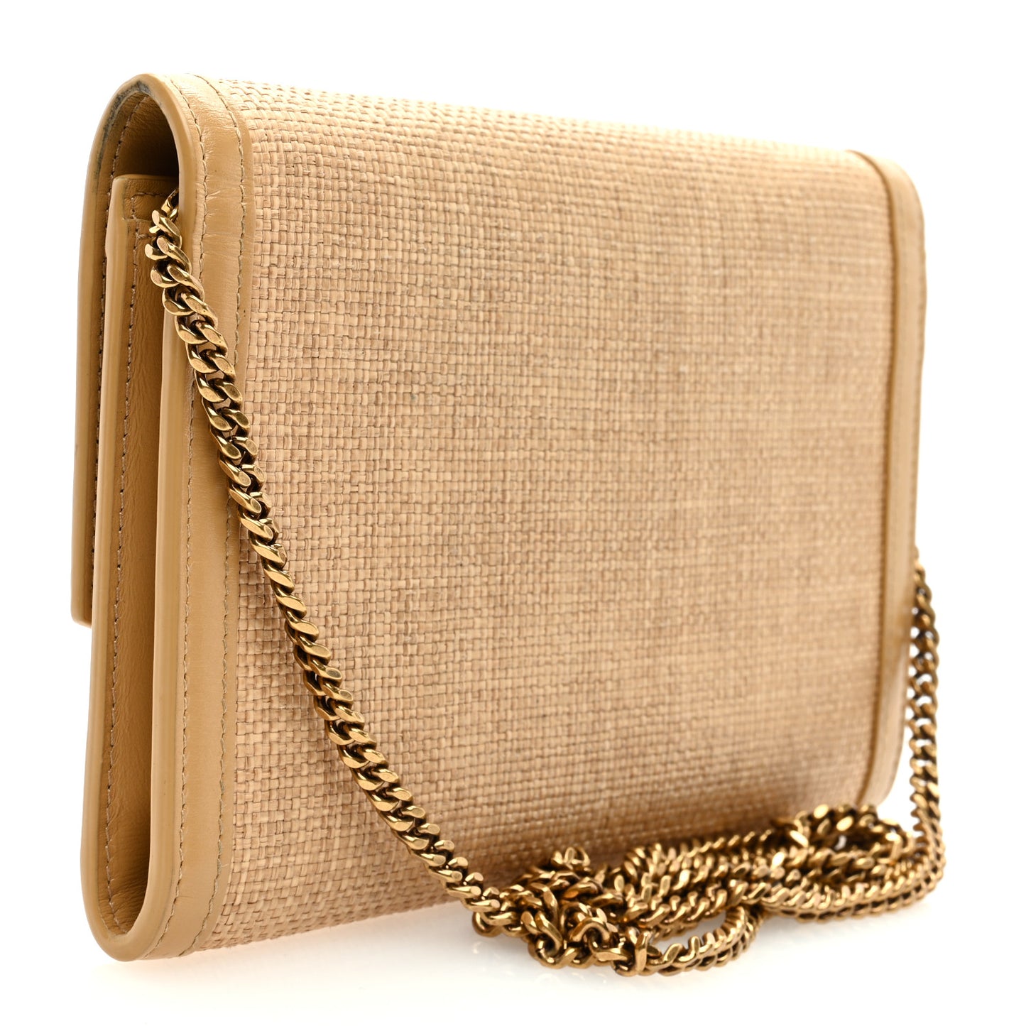 Micro Raffia Monogram Uptown Chain Wallet Natural Hay Blush