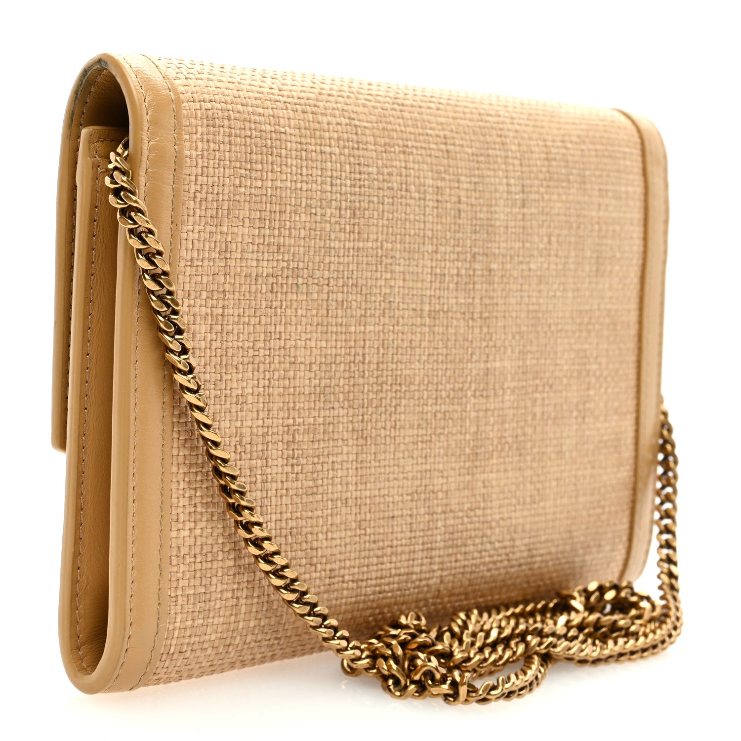Saint Laurent Micro Raffia Monogram Uptown Chain Wallet Natural Hay Blush 3 of 8