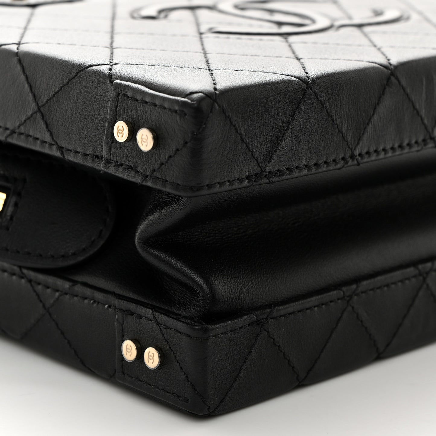 Calfskin Quilted Studded Square Vanity Case Black