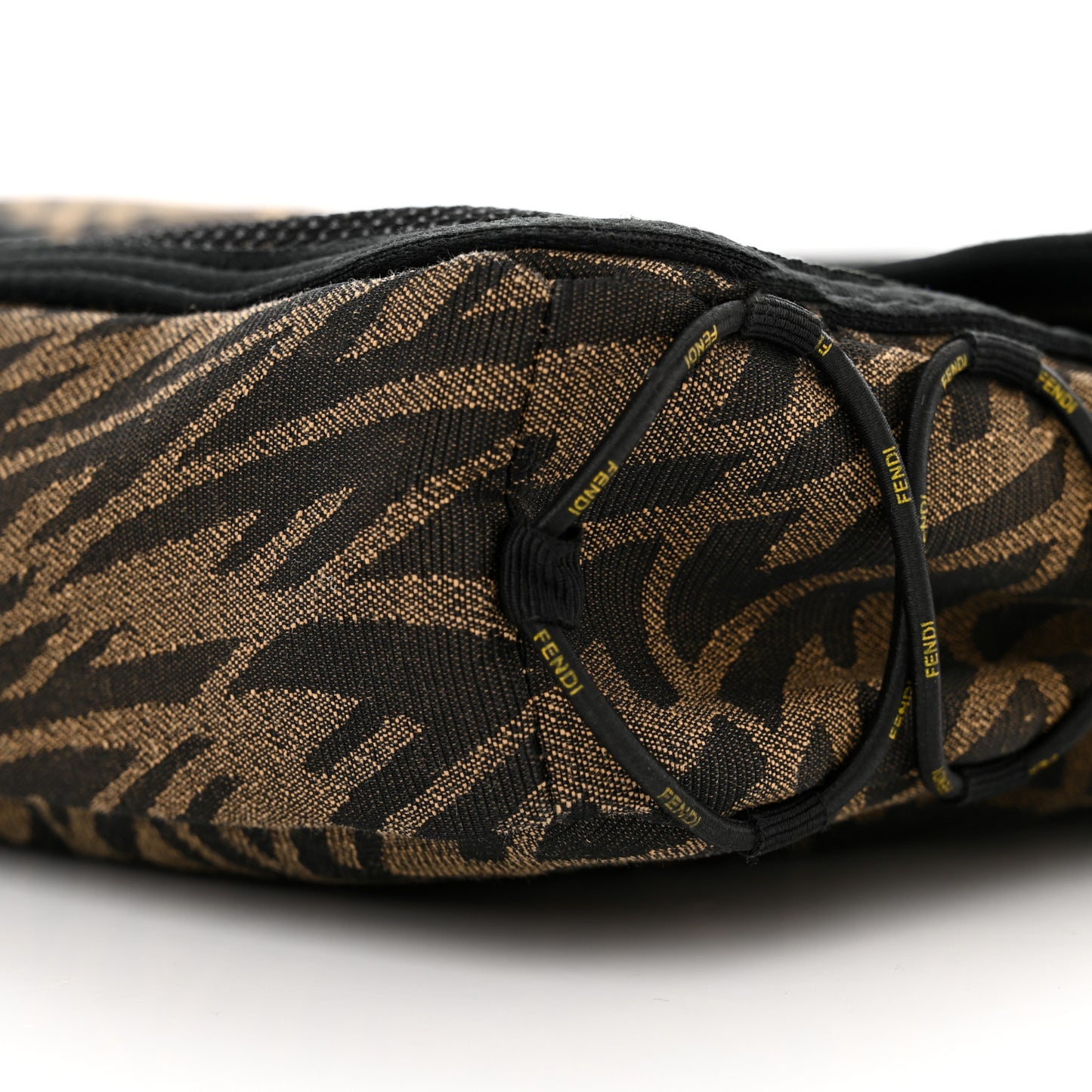 X SARAH COLEMAN Fabric Jacquard Vitello Grace FF Vertigo Woven Lanyard Large Baguette Tobacco Moro Black