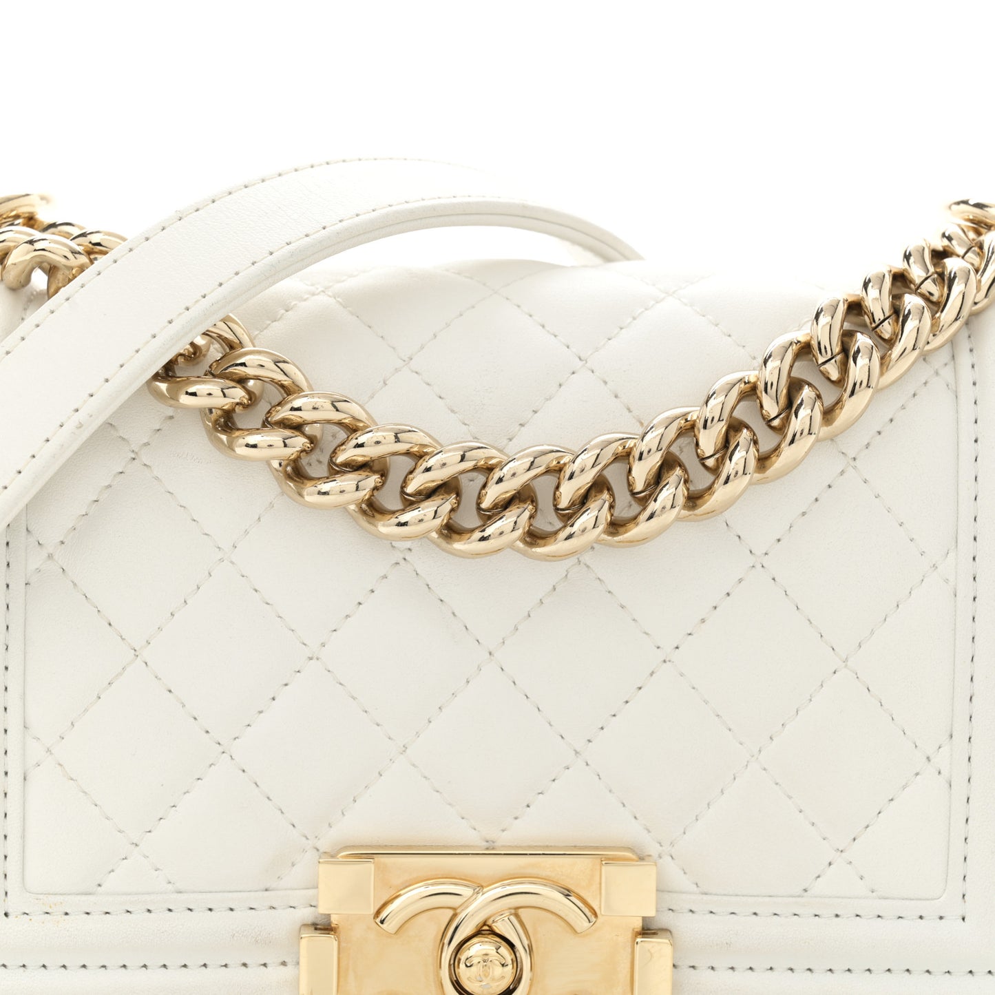 Lambskin Quilted Small Boy Flap White
