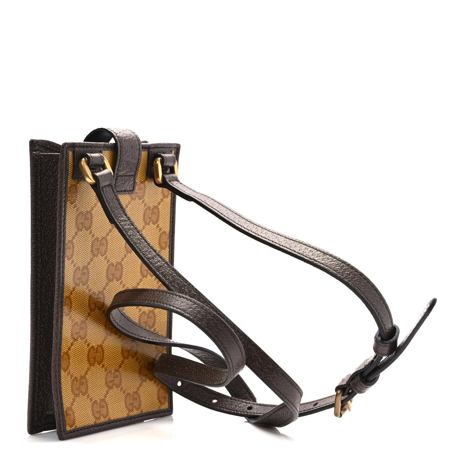 Gucci X ADIDAS Crystal Vintage Monogram Textured Dollar Calfskin Trefoil Logo Phone Crossbody Bag Mid Natural Nut Off White New Acero 3 of 8