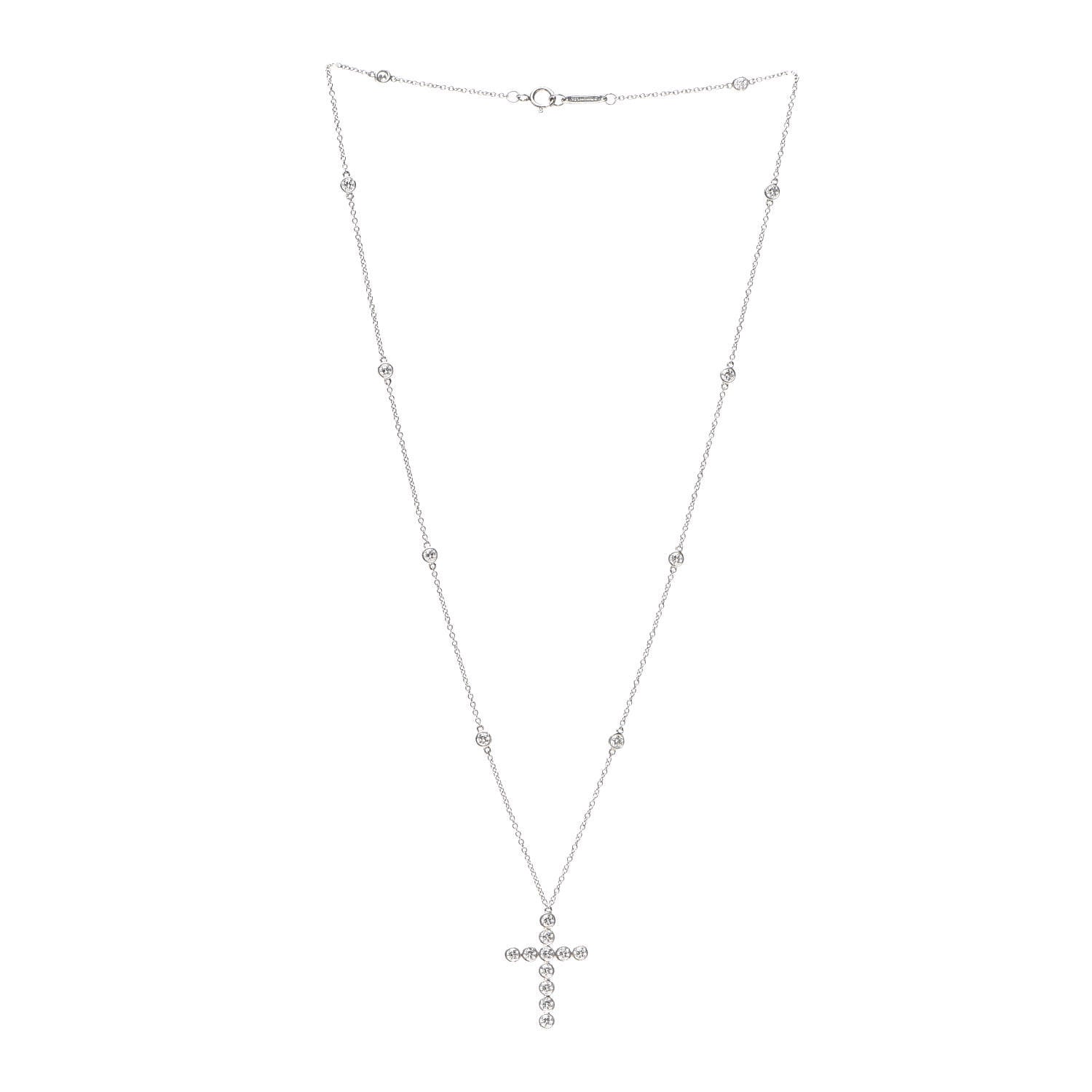 Tiffany Platinum Diamond Small Jazz Cross Pendant Necklace 3 of 7